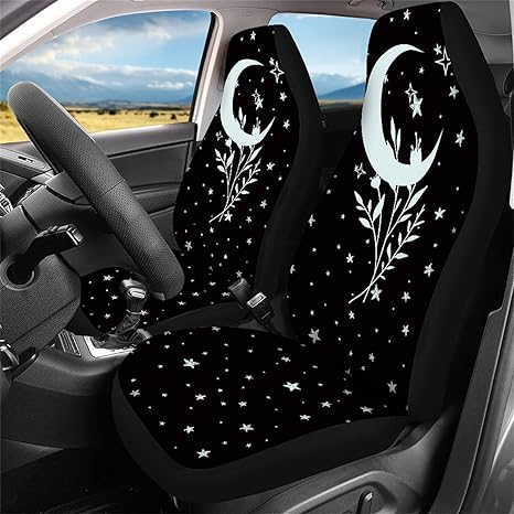 Ystardream Star Moon 2pc Front Seat Covers Stretchy Bucket Seat Cover Universal Automotive Accessories Front Seat Cover Protector Fit for Car Truck SUV Van