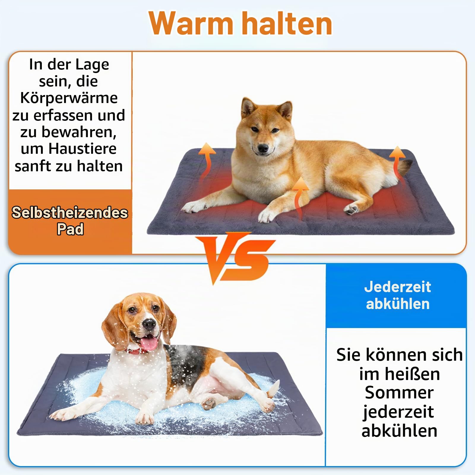 Kühlmatte für Hunde selbstkühlend，Waschbarn kuschelig Umkehrbar Haustier Sofakissen,Selbstwärmende Hundematte Flauschig Warme für Zuhause Unterwegs oder im Auto