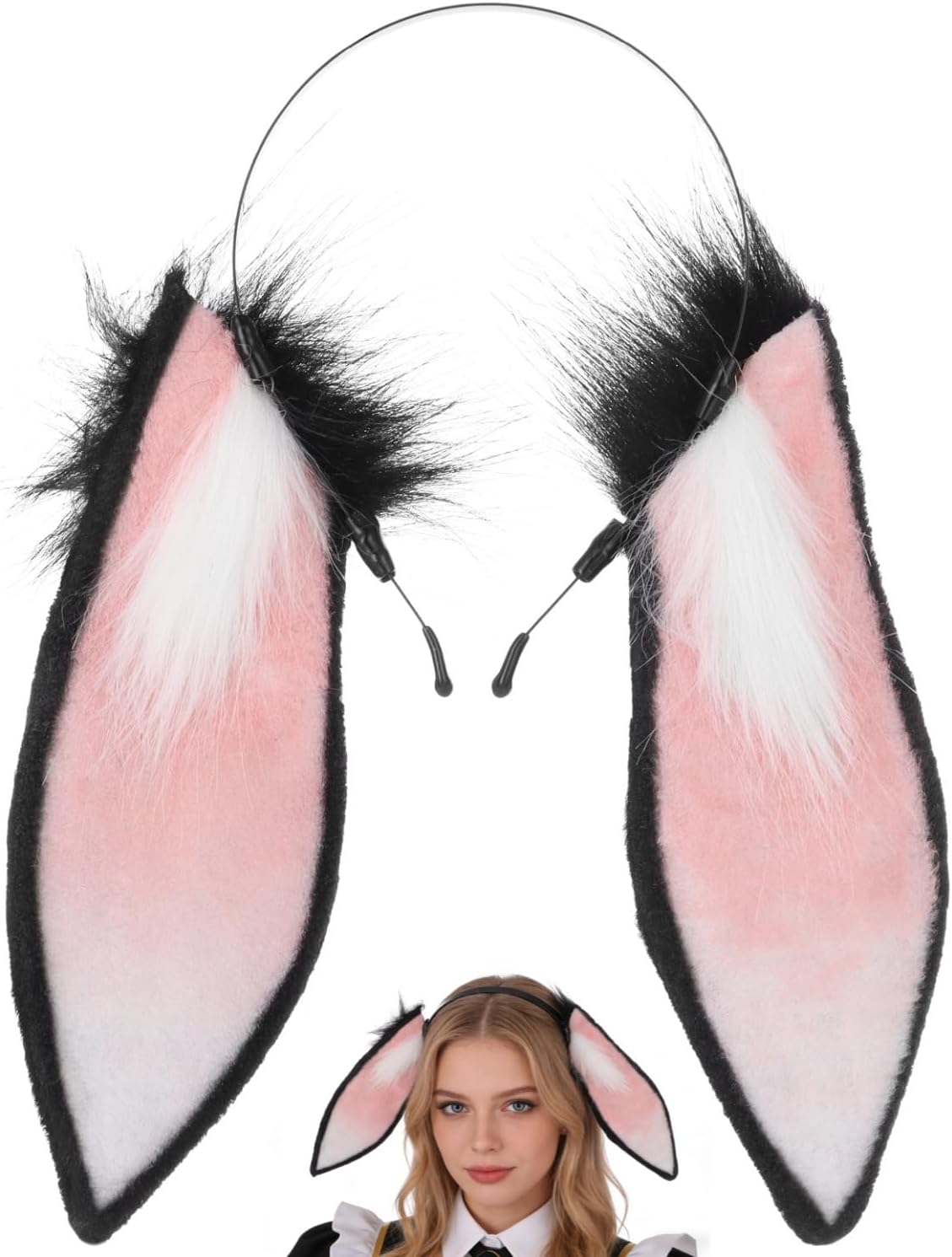 Bunny Ears Headband For Women And Girls, Black And White Rabbit Headband, Cosplay Costume Hair Accessory