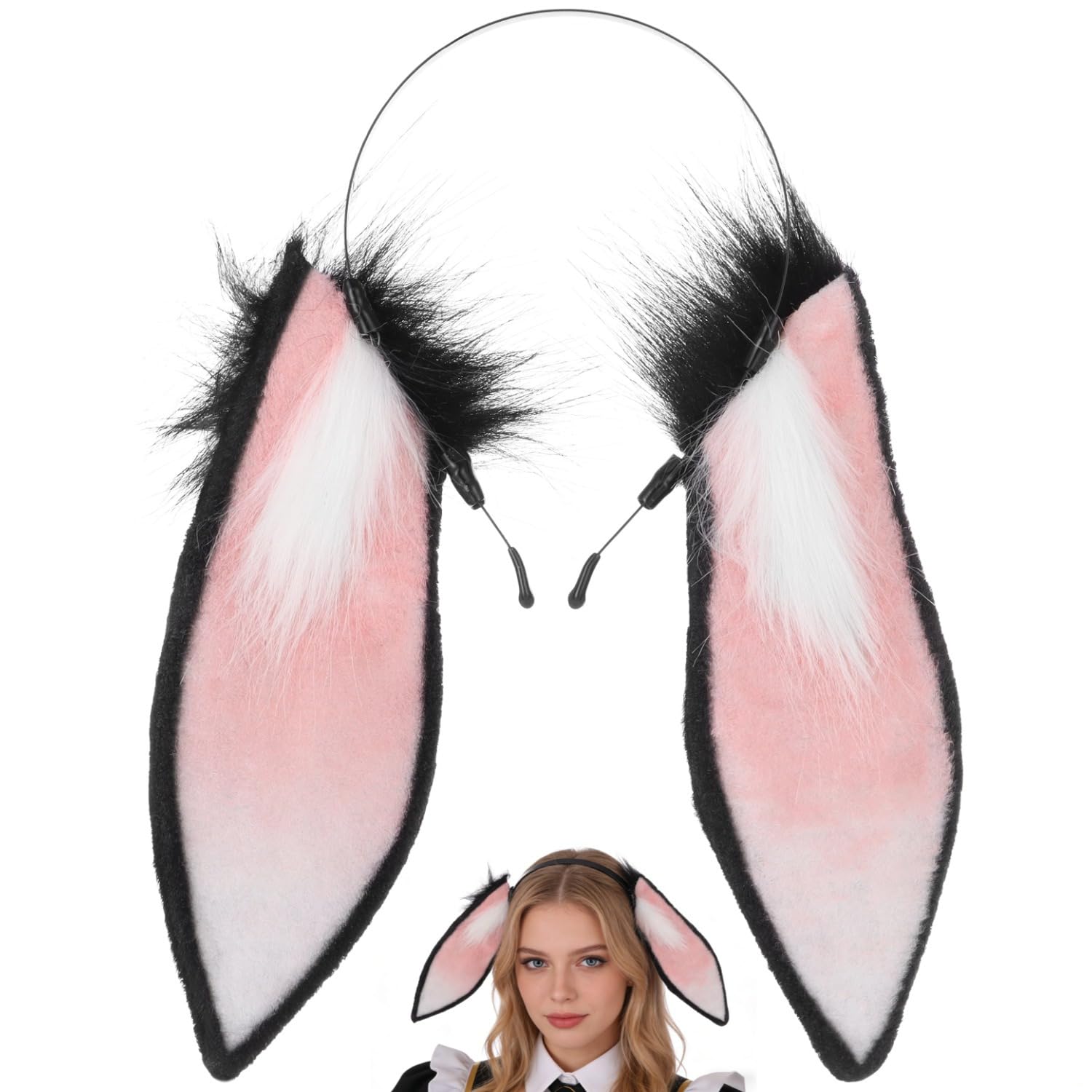 Black And White Bunny Ears Headband, Rabbit Headband, Cosplay Costume Hair Accessory For Women And Girls