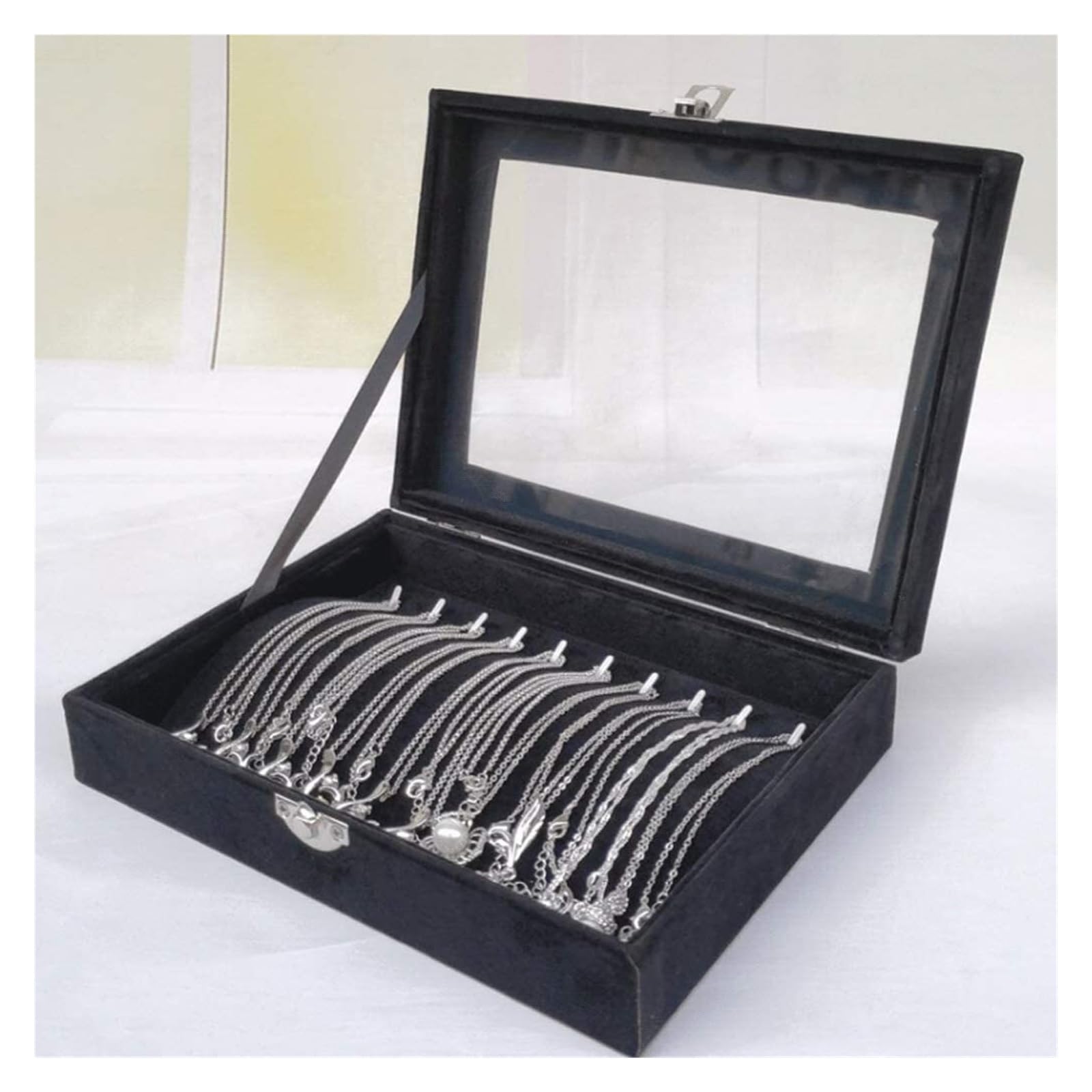 Scatole Per Gioielli Scatola portaoggetti for collane con 10 ganci, con coperchio trasparente, piccolo vassoio for gioielli for oggetti da collezione impilabile Cofanetti E Scatole