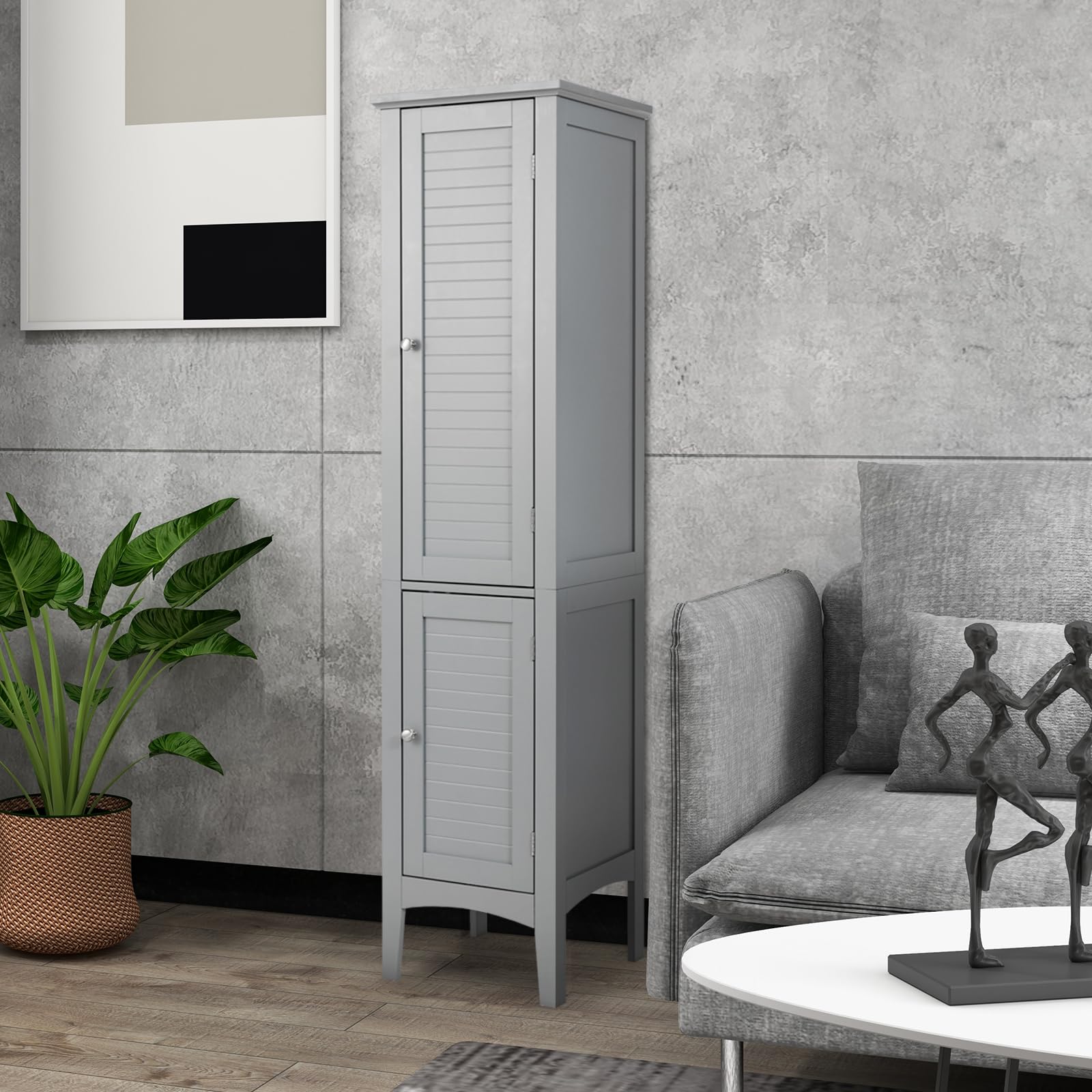 GOPLUS - Mueble para cuarto de baño, mueble de almacenamiento delgado con 5 estantes, dispositivo antivuelco, columna de baño sut pies, estilo moderno, 38 x 38 x 160 cm (gris)