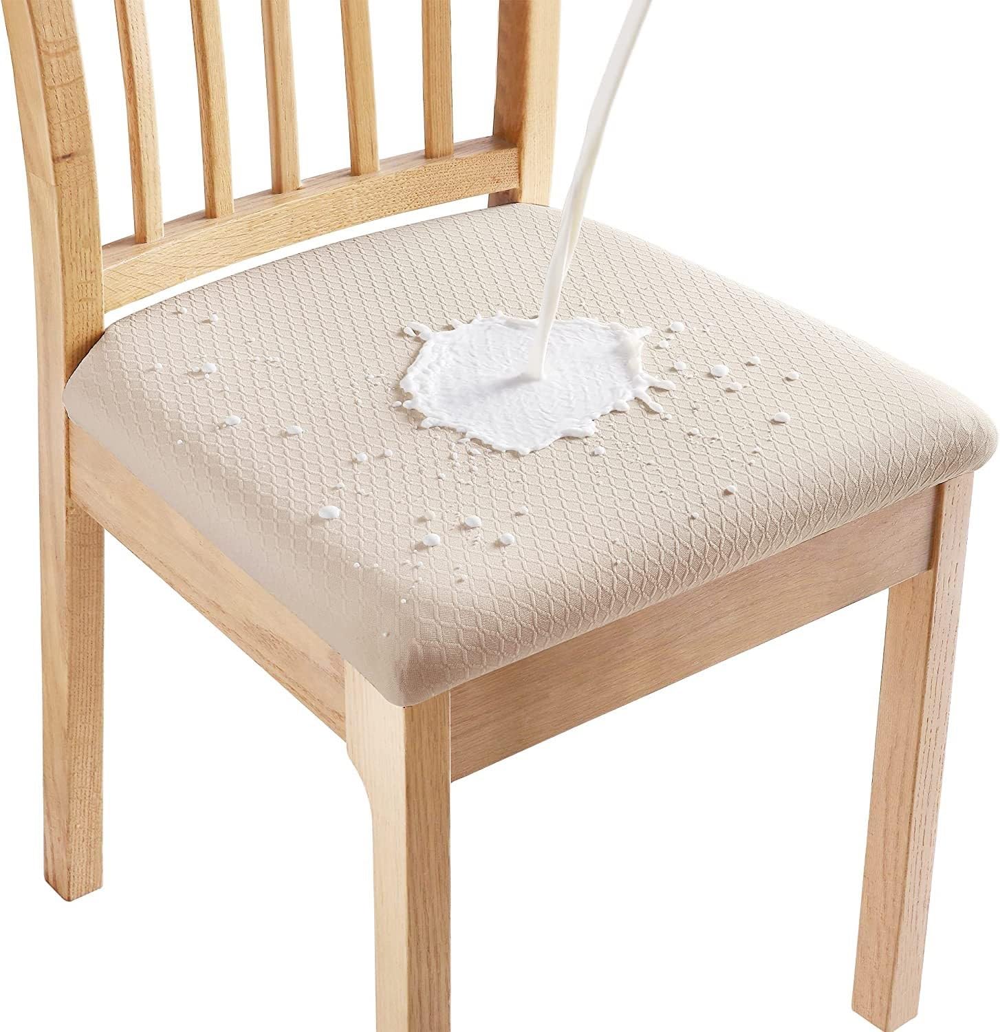 Fundas para sillas Pack de 2 4 6 Impermeable Fundas sillas Comedor Fundas elásticas,Fundas de Asiento para Silla,Diseño Jacquard Cubiertas de la sillas,Extraíbles y Lavables ( Color : Beige , Size : S