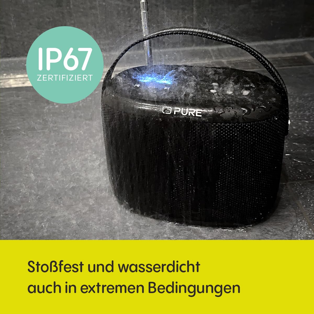 Pure Woodland Outdoor Bluetooth Lautsprecher – Wasserfeste Musikbox mit 10W Sound, DAB+ & FM Radio, 14h Akku, IP67 Schutz, tragbare Bluetooth Box, stabilem Bluetooth 5.1 Streaming - Schwarz