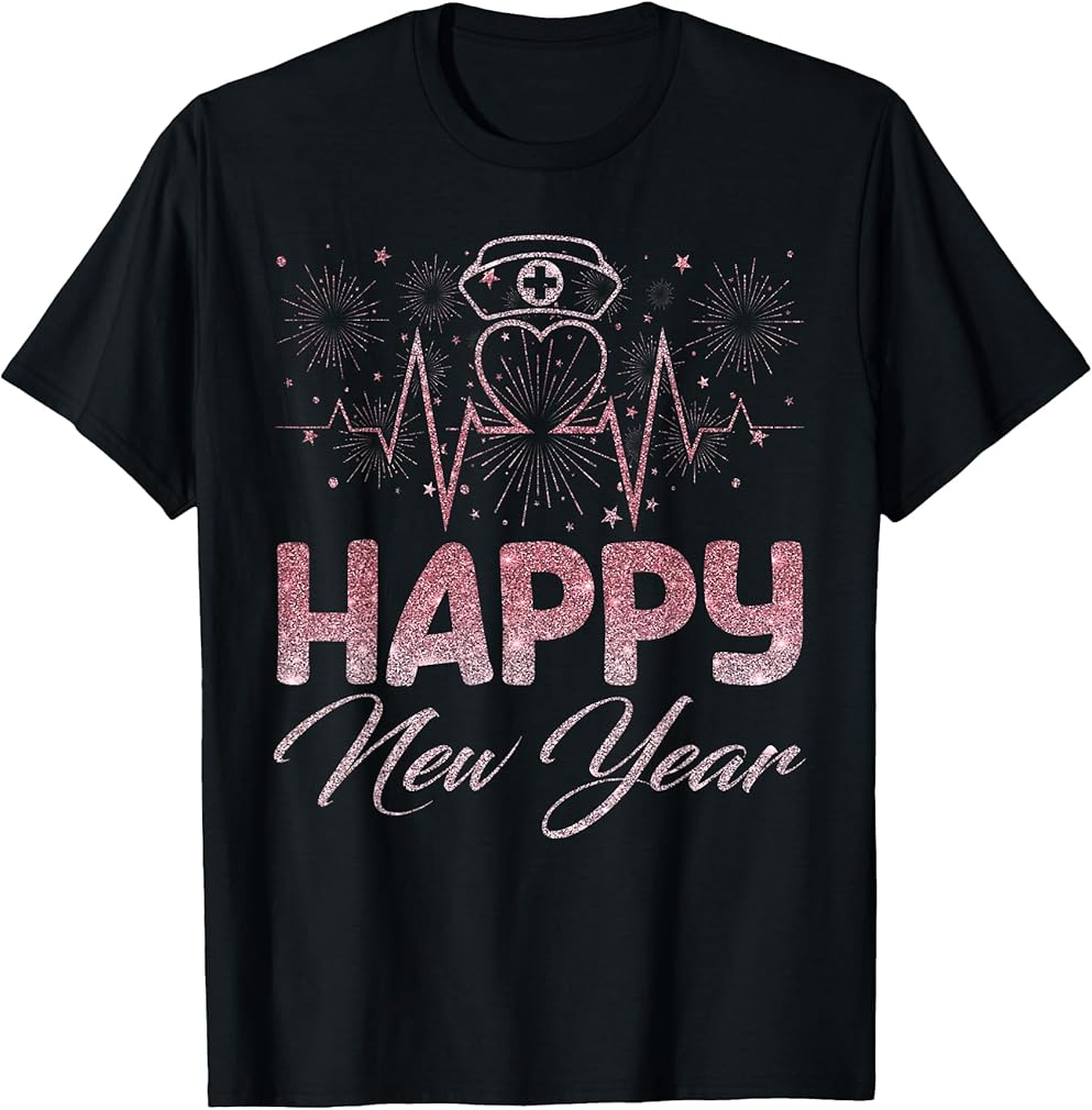 Happy New Year Nurse Crew Heartbeat New Years Eve Party 2026 T-Shirt