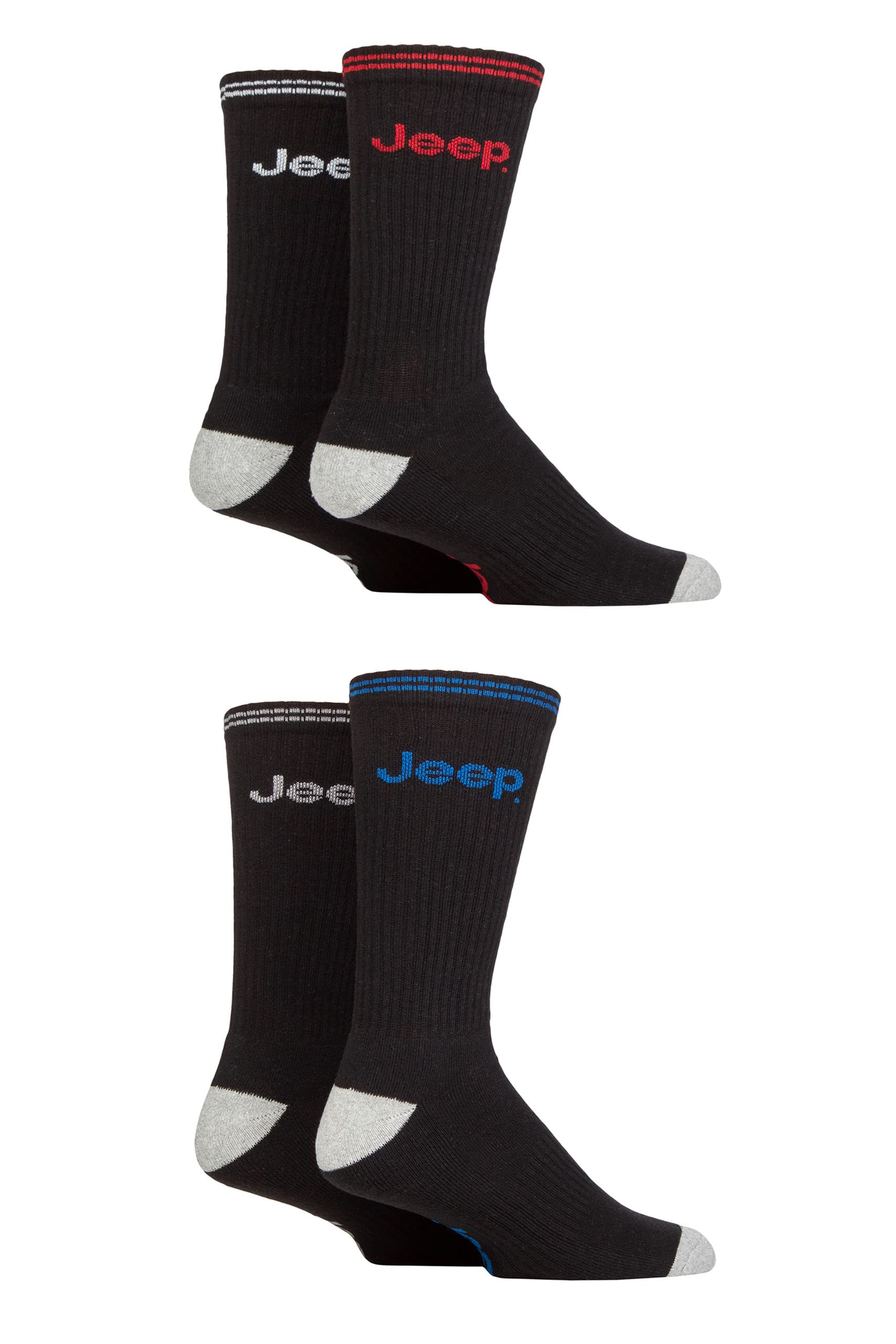 Jeep Men's Black Crew Socks Cushioned Arch Support Ideal For Gym Sports Fitness Pack Of 4 Size 6-11