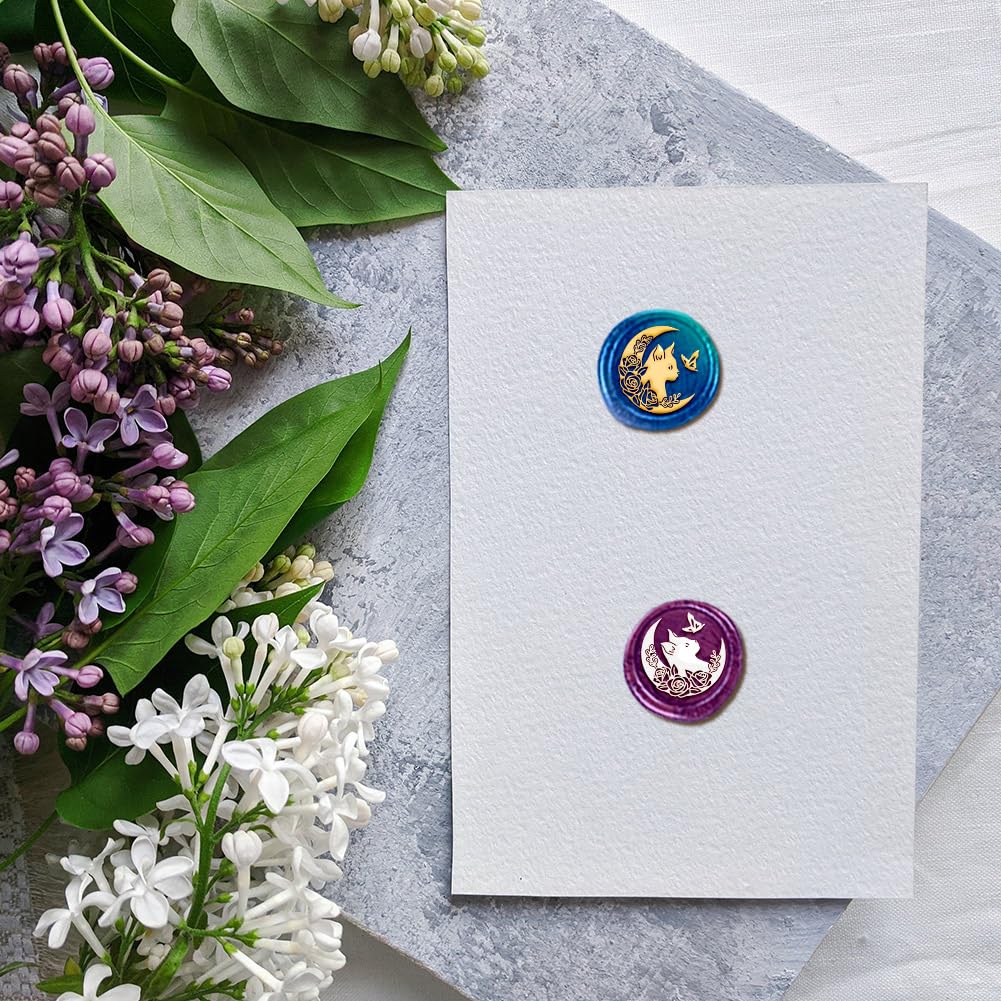 Wachsstempel Mit Moon-Form, Katze Wachs Siegelstempel Messingkopf Stempel Mit Holzgriff Retro Wachs Siegelstempel Butterfly Wax Stamp Für Umschläge Karten Briefe Dekoration 25mm