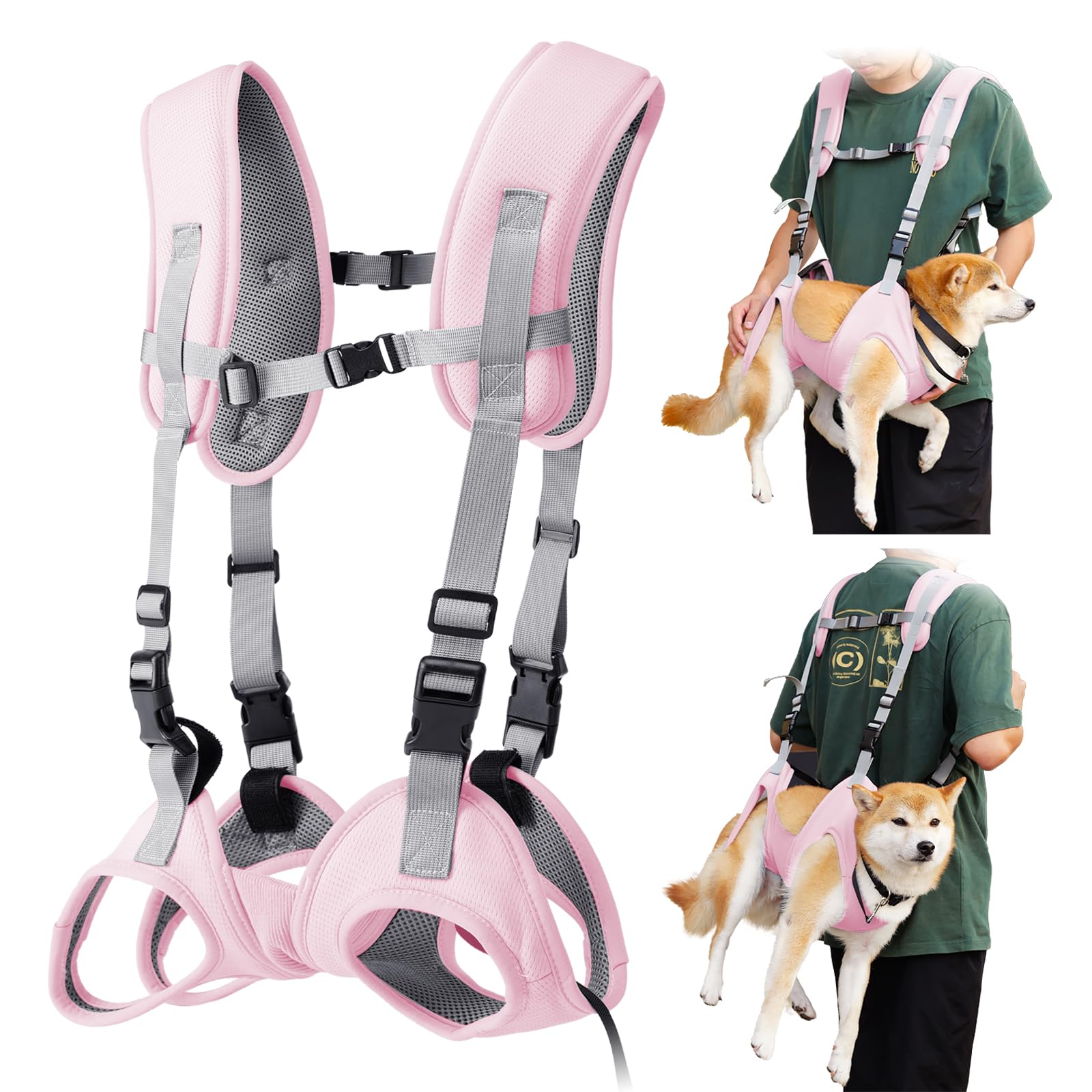 MeiAOBest Dog Carrying Bag,Adjustable Portable Breathable Mesh Cat Dog Shoulder Assist Harness Mobile Backpack for Old Disabled