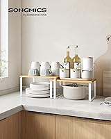 Vista 48 de SONGMICS Cabinet Organizer Shelf, Set of 4 Kitchen Counter Shelves, Kitchen Storage, Spice Rack, Stackable, Expandable, Metal and Engineered Wood