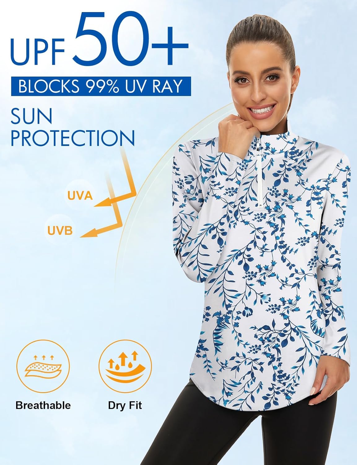 Koscacy Women's Long Sleeve Golf Tennis Polo Shirts UPF50+ Half Zip Dry Fit Workout Tops Athletic Shirt