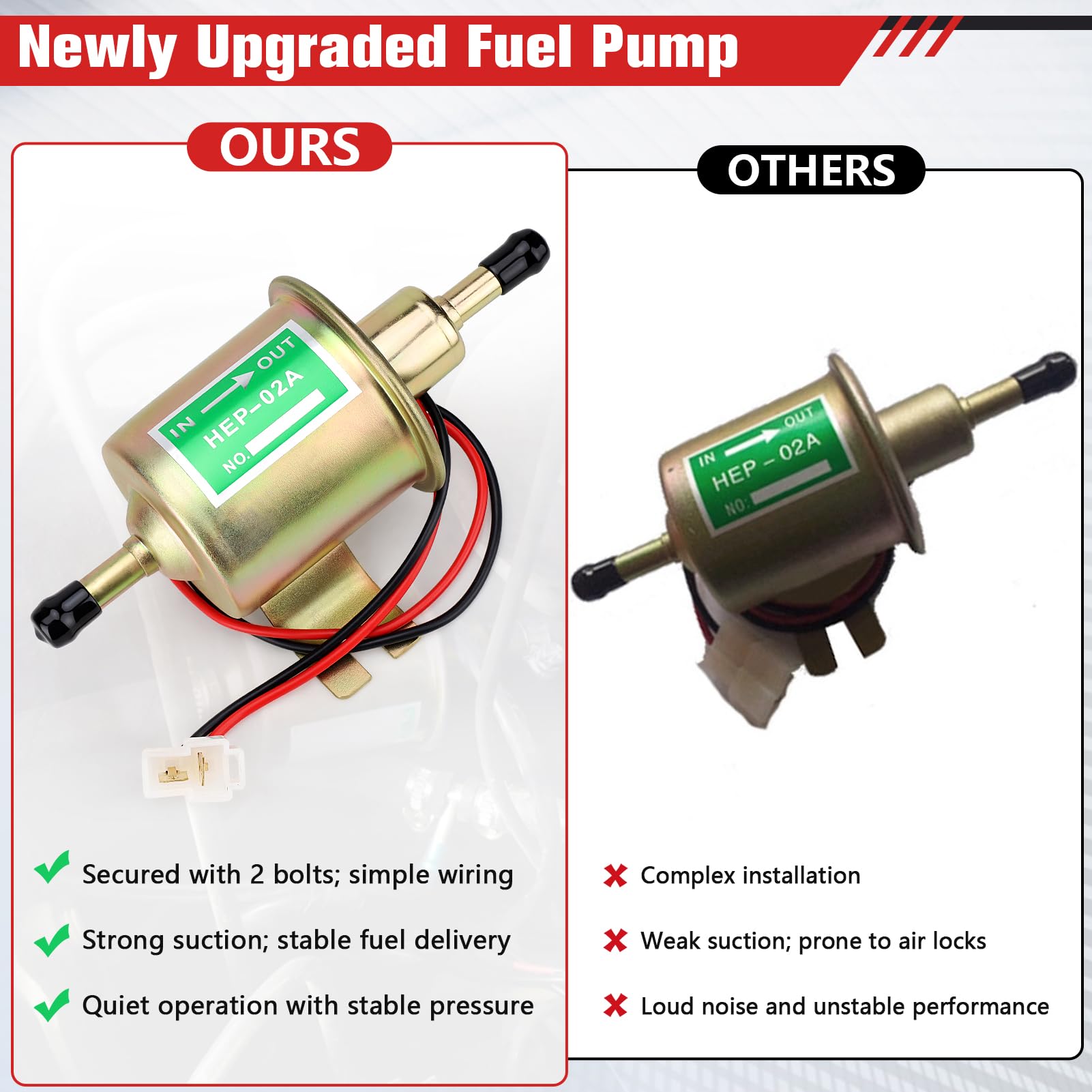Pompa carburante elettrica universale da 12 V, pompa ad alta pressione per gas, diesel e benzina, pompa in linea a bassa pressione in metallo per benzina e diesel, pompa carburante HEP-02A Gold