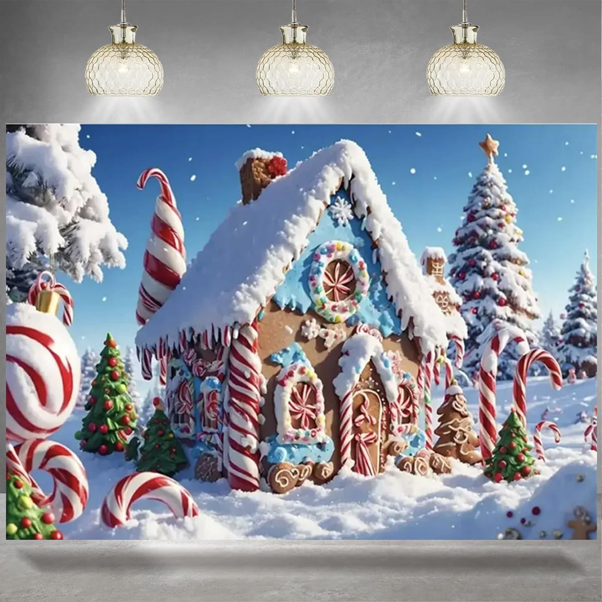 MEHOFOND Weihnachts-Fotohintergrund – Lebkuchenhaus-Design, 3x2,1 M, Rosa, Aus Polyester