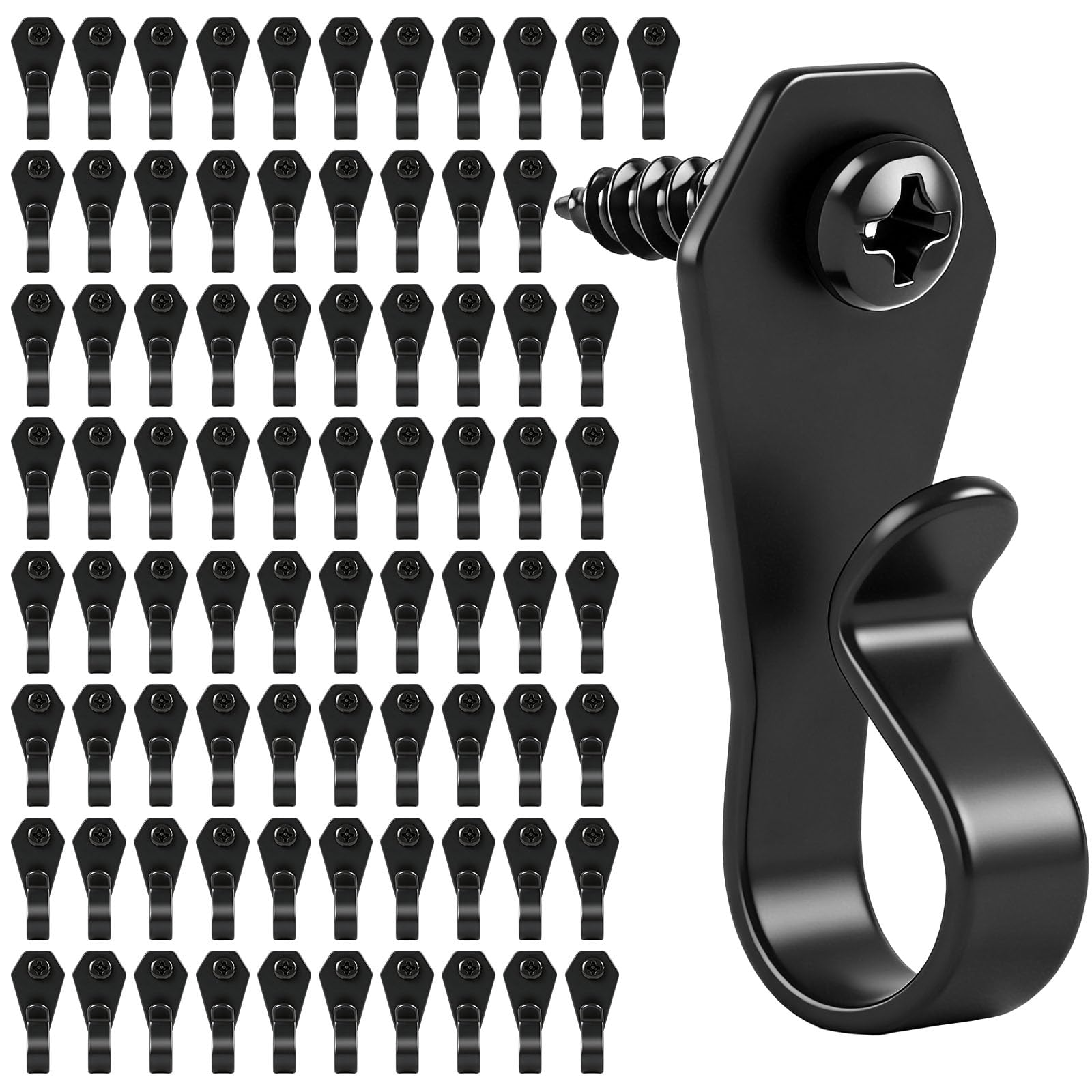 HiGift 80 Pack String Light Hanger Hooks, Stainless Steel Light Clips Black, Outdoor Screw Hooks Rope Light Clips for Hanging Christmas Light, Plants, Party Light Wire and Led Fairy Led Light Clips