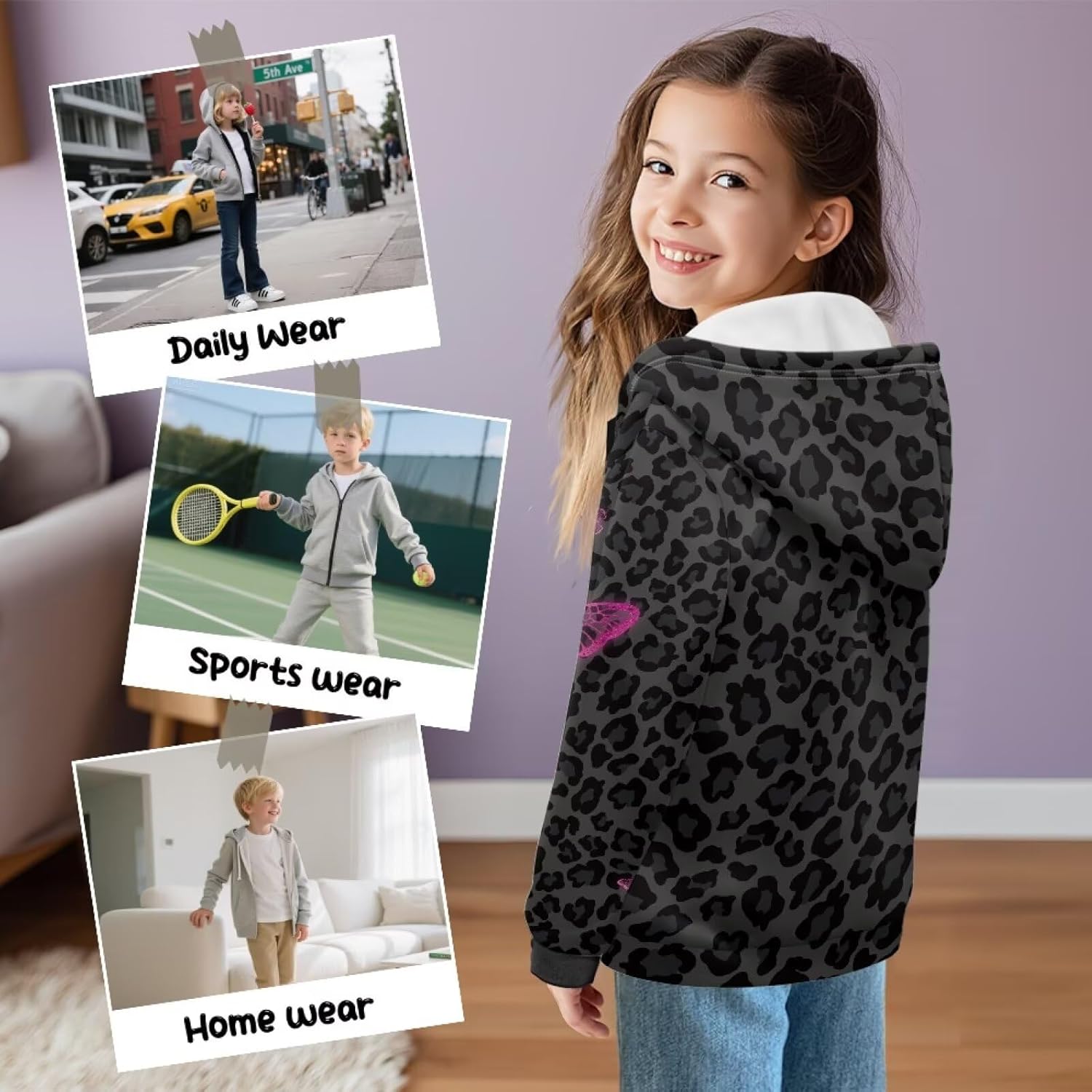 Boys Girls Fleece Lined Hoodies Zip up Pullover Sweatshirt Cozy Outwear Coat with Pockets Cute Sweatshirts 5-12Y