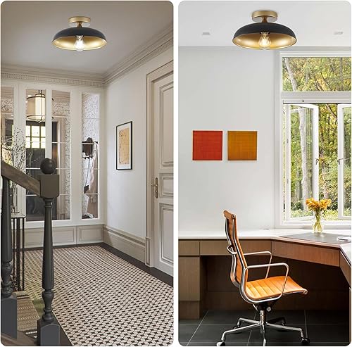 Miniatura 7 de MIAYBPH Lámpara de techo de montaje empotrado, iluminación de pasillo de 12 pulgadas con acabado negro y dorado, luz semiempotrada industrial de