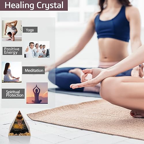 Miniatura 3 de Pirámide de orgón, pirámide de cristales y piedras curativas, bola de cristal de ojo de tigre para protección de chakras para el estrés, reduce la