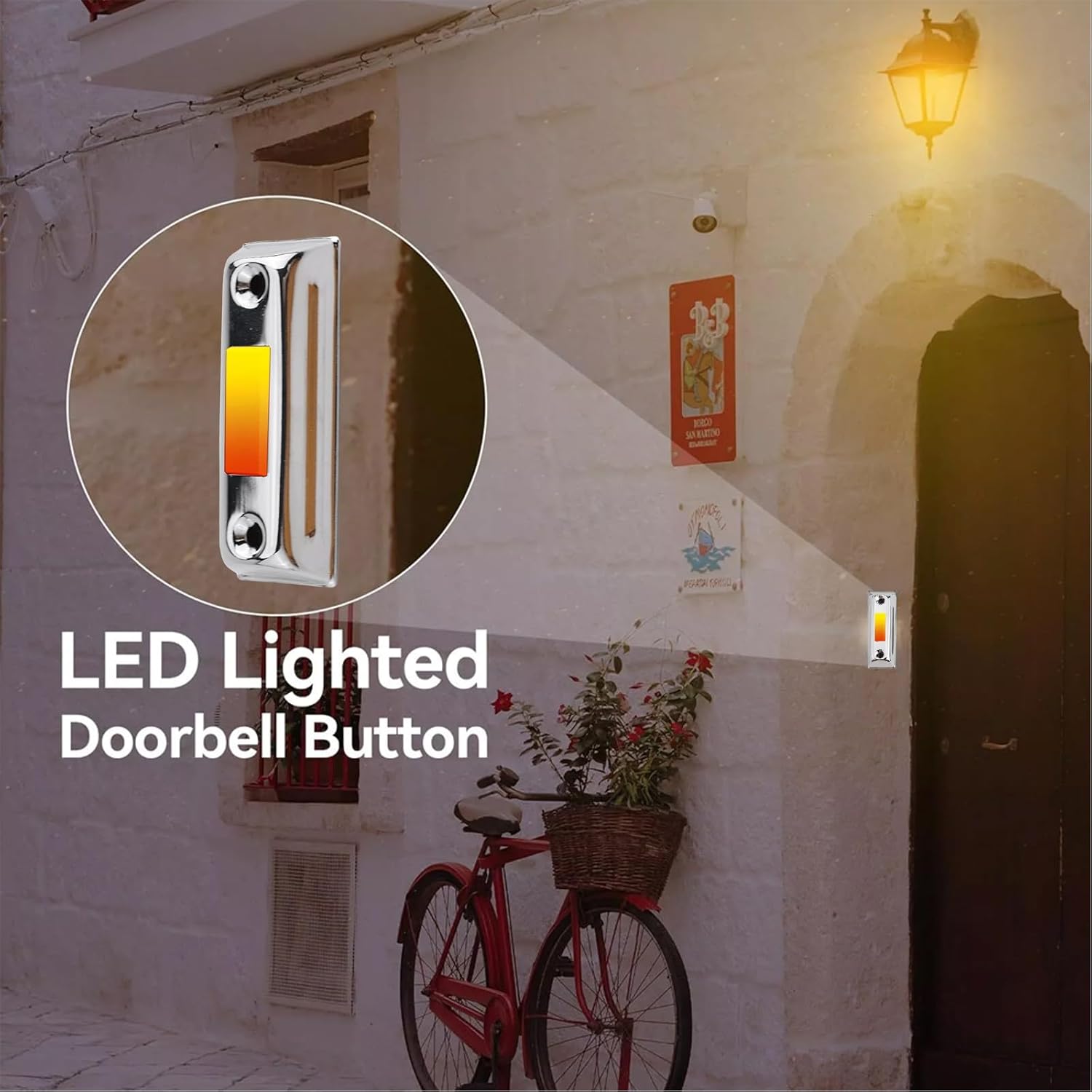 Wired Doorbell Button with Light, Sturdy ABS & Metal Replacement Hardware for Home, for Easy Installation, DC 12-24V, Silver