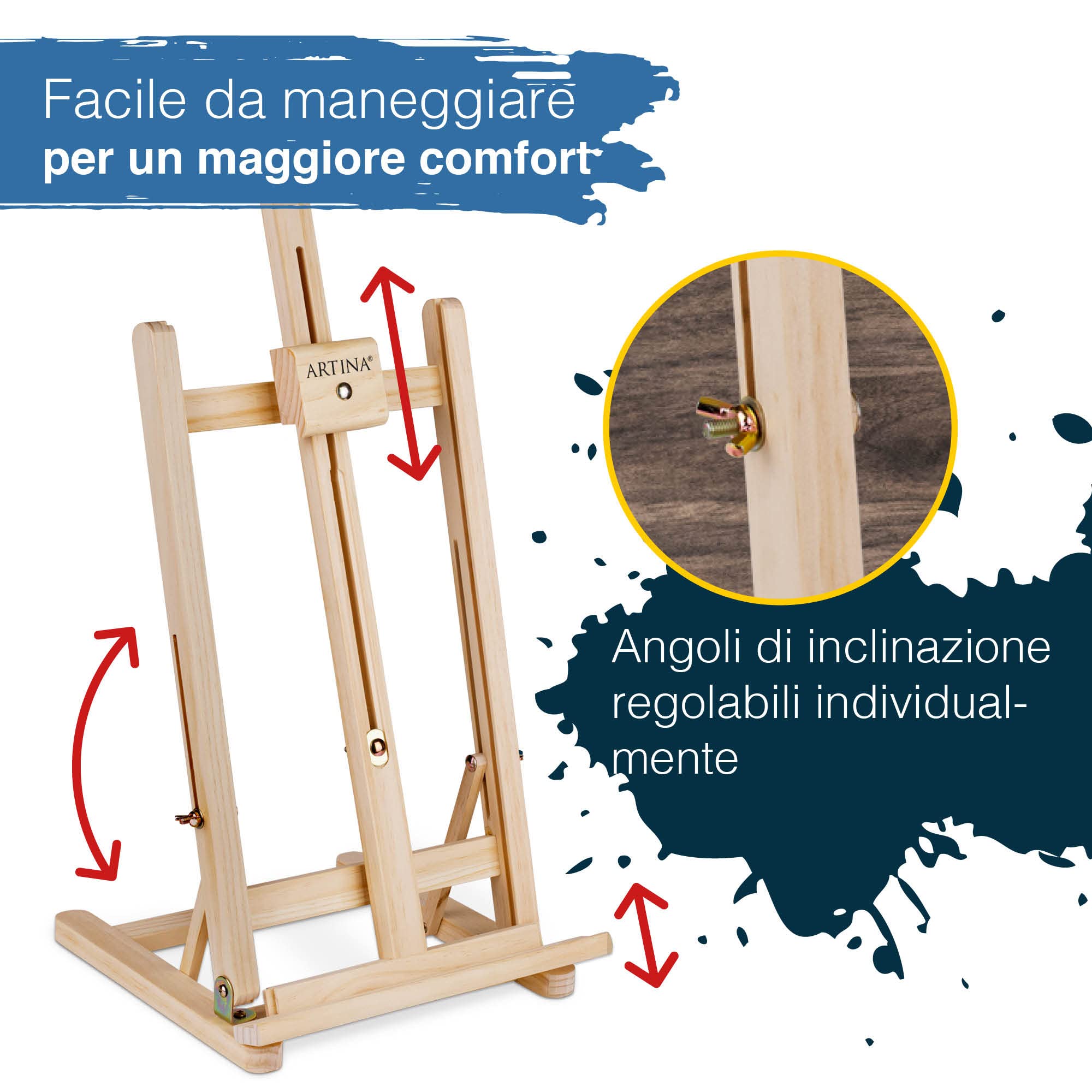 Artina 25 Pezzi Premium Set Pittura con Cavalletto da Tavolo in Legno FSC® – Tela, Set Colori Acrilici, Pennelli e Accessori – Kit Pittura Bambini e Adulti – Regalo di Natale Creativo – Lisbon
