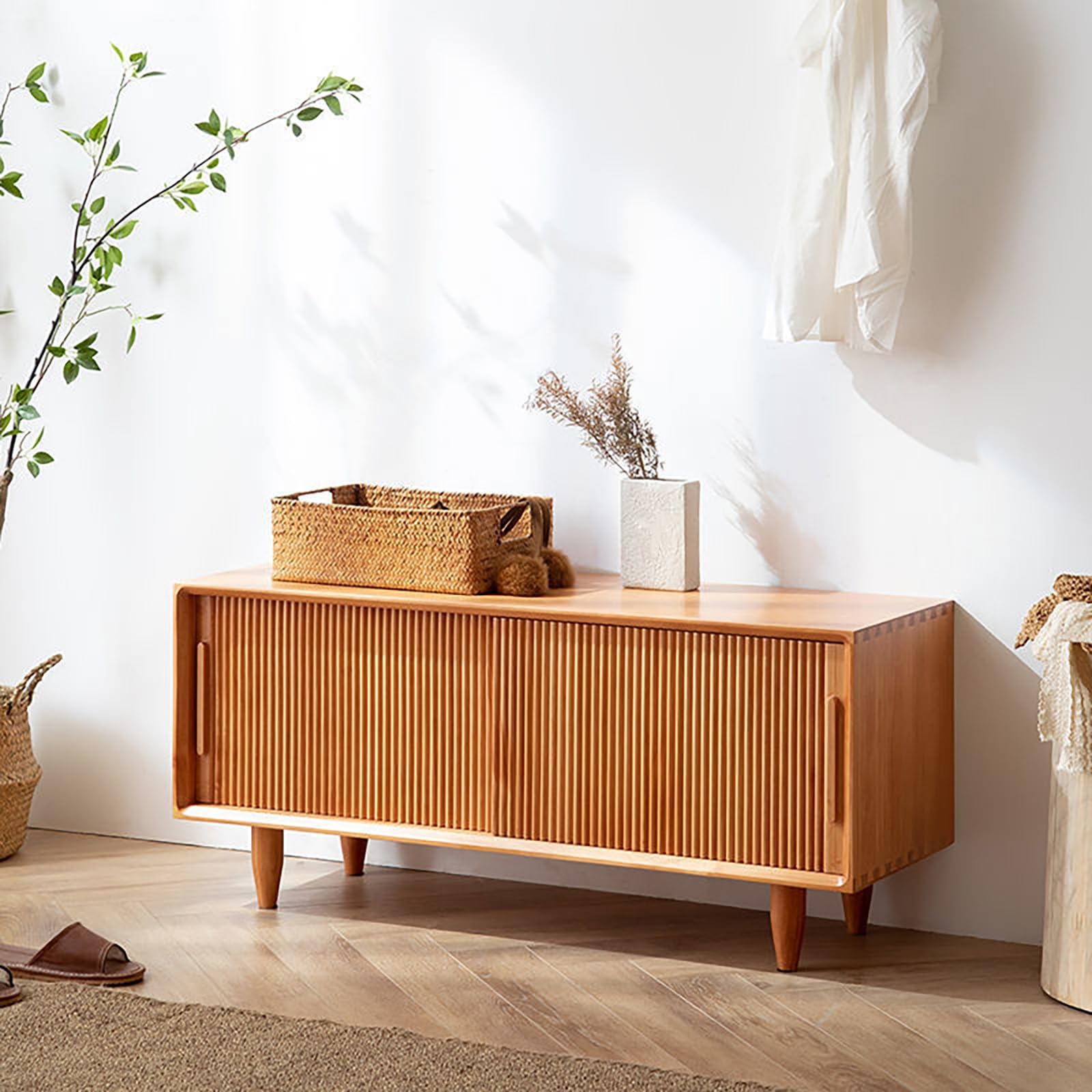 Panca Scarpiera con Contenitore, Sgabello Portaoggetti In Legno, panca scarpiera da ingresso, per Ingresso, Corridoio, 100x35x45cm(Cherry,39.3"(100cm))