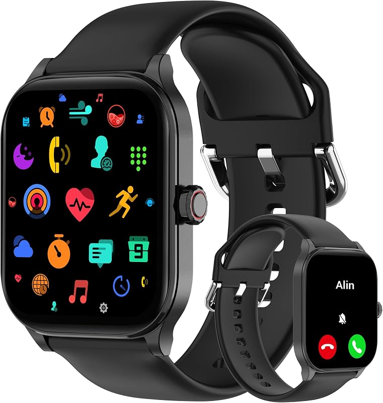 Reloj inteligente (responder/hacer llamada), reloj inteligente de 2,01 pulgadas para teléfonos Android y iPhone con frecuencia cardíaca, monitor de sueño, podómetro, más de 100 relojes deportivos, rastreador de actividad impermeable IP68 para hombres y mujeres