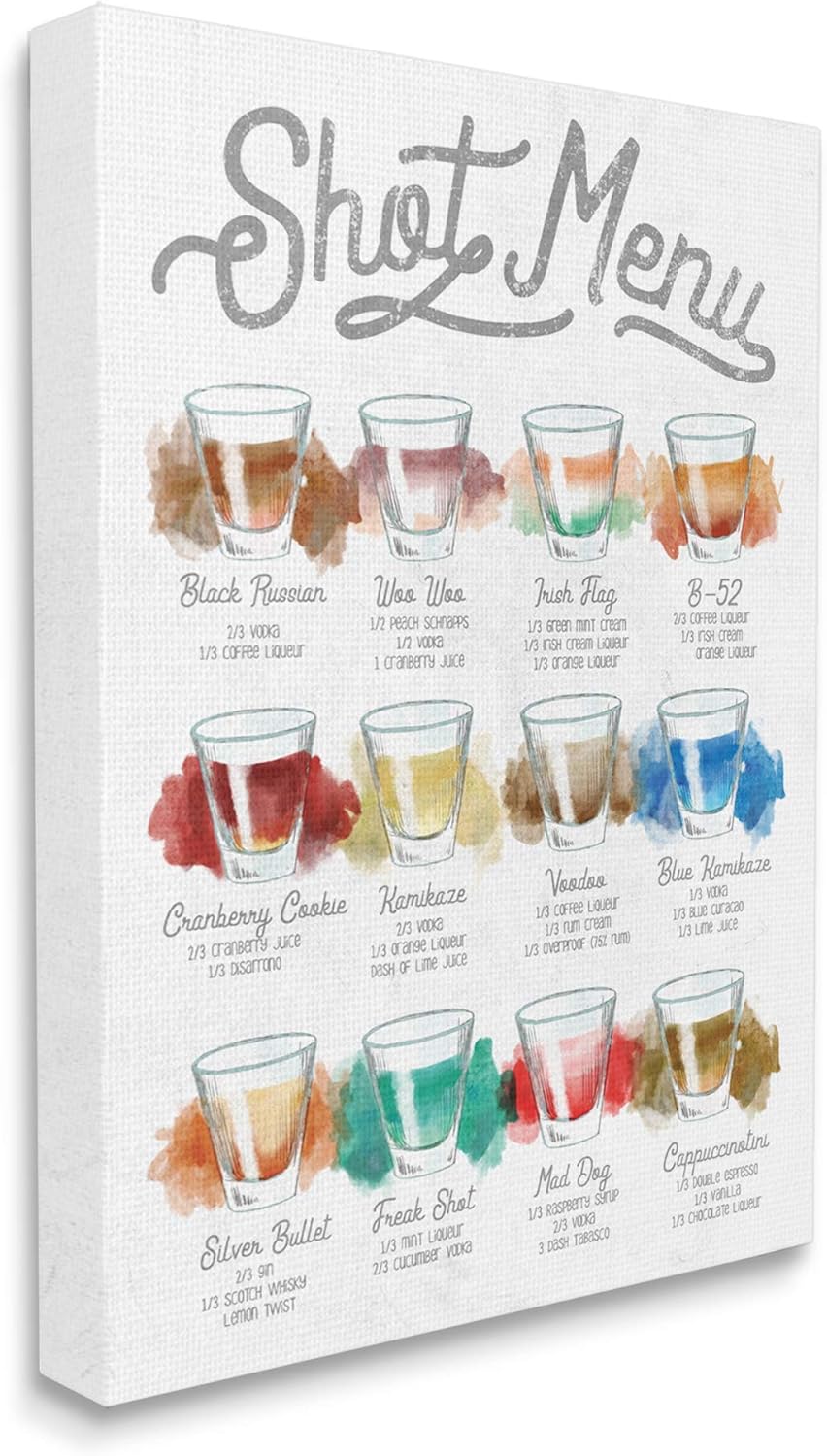 Stupell Industries Cocktail Shot Menu Kitchen Drink Recipes, Designed by Daphne Polselli Canvas Wall Art, 24 x 30, Off-White