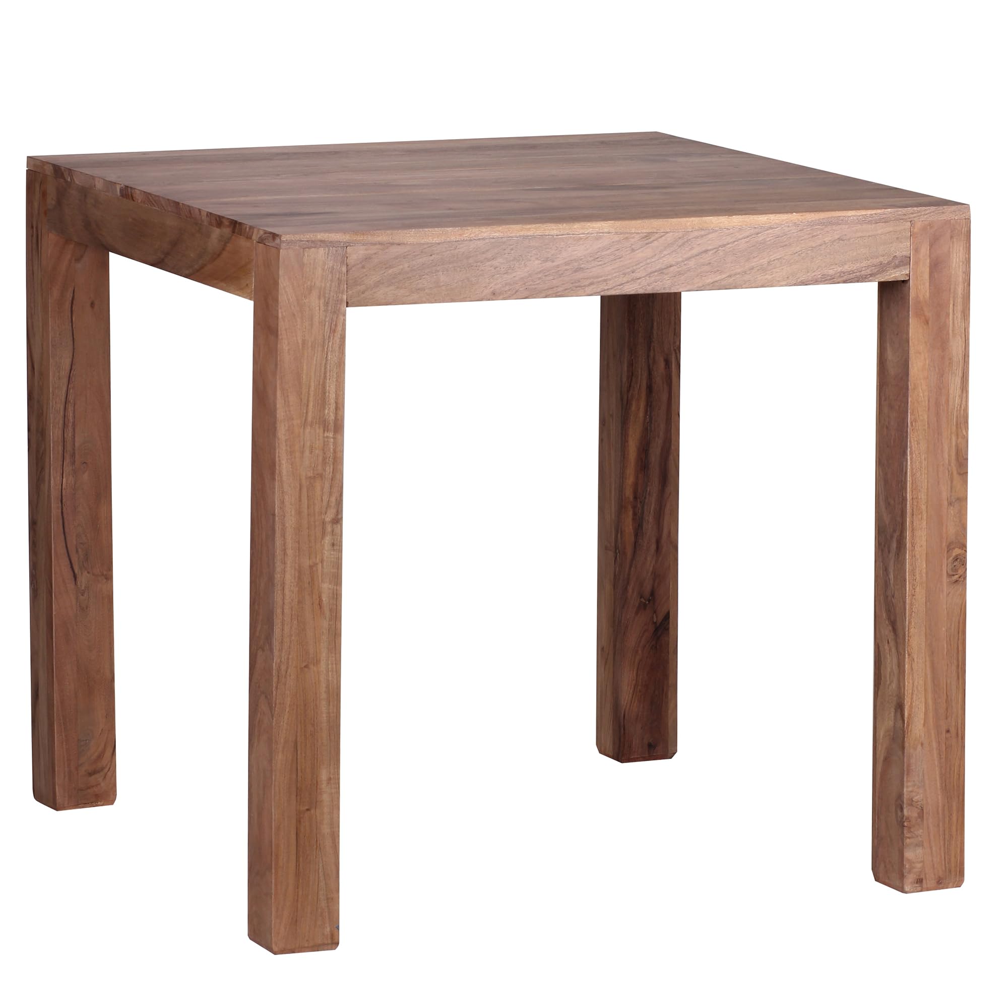 FineBuy Mesa de Comedor de Madera Maciza de Acacia 80 x 80 x 76 cm, Diseño Contemporáneo Rústico, Marrón Oscuro | Pequeña mesa de comedor para 4 personas con 4 patas estables, mesa de cocina de madera auténtica, hecha a mano única