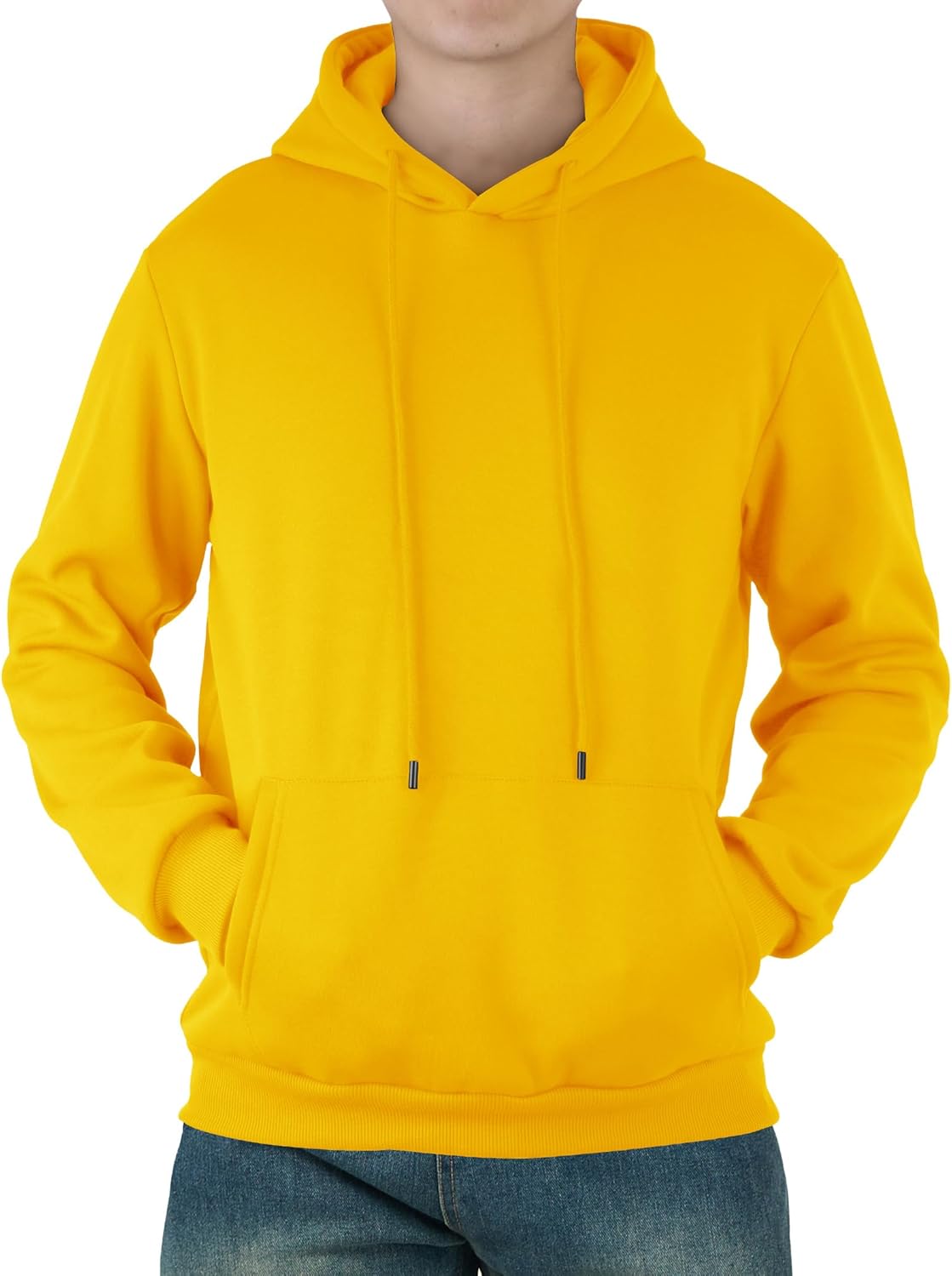 Mens Hooded Sweatshirt Casual Long Sleeve Fleece Hoodies Drawstring Workout Pullover with Kanga Pocket - Image 2