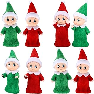 8 Pieces Baby Christmas Elf Doll Baby Twins Elves Boy and Girl Xmas Twins Dolls Christmas Miniature Accessories, Red and Green for Xmas Decorations, Stocking Stuffers and Advent Calendars