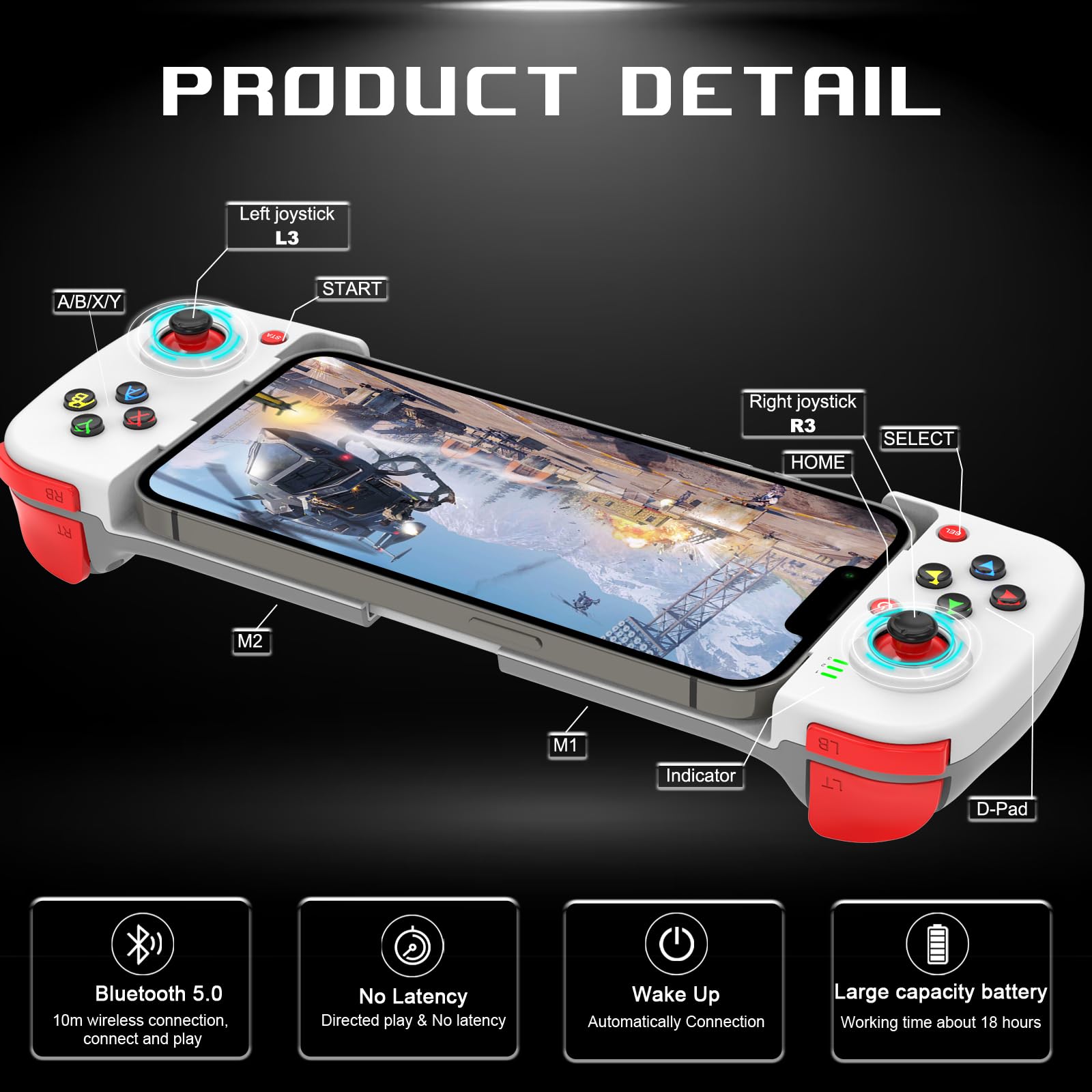 Wireless Gaming Controller for iPhone/iPad/iOS/Android/Samsung/PC Gamepad Joystick with Back Button, Analog Triggers, Stretchable, Bluetooth 5.0 Low Latency, Direct Play for CODM,Diablo Immortal-Weiß