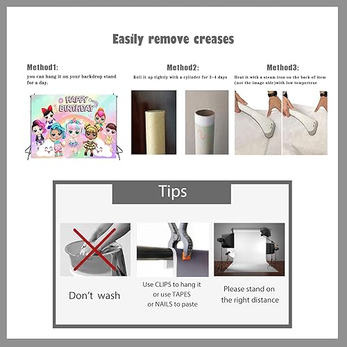 Miniatura 6 de Muñecos de juguete de 7 x 5 pies, telón de fondo de fotografía de feliz cumpleaños para niñas, fondo de fiesta de cumpleaños, cartel de baby shower