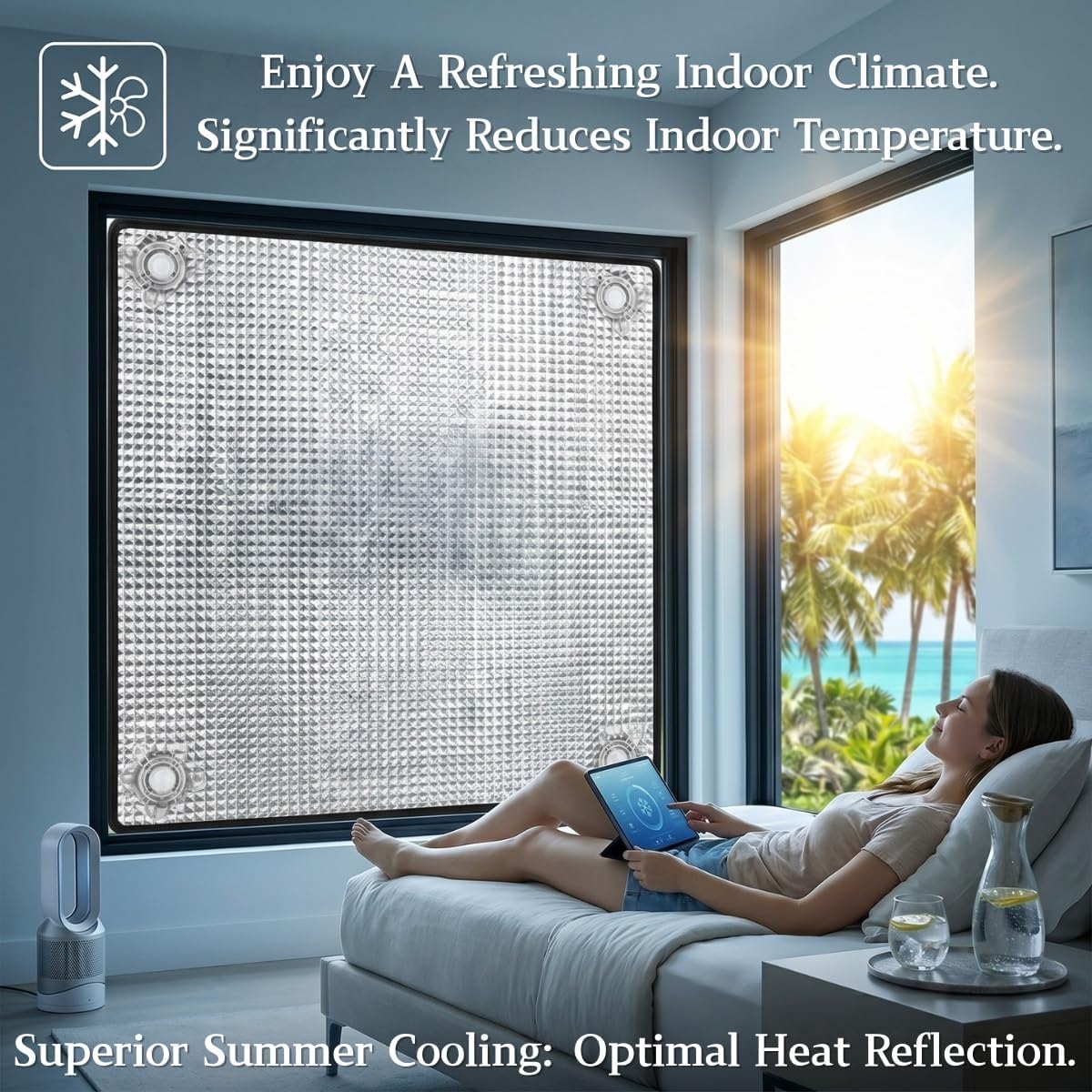 Cooling Window Privacy Film with Suction Cup, Anti UV Total Blackout Window Film, Heat Blocking Aluminum Foil, 8mm, Easy to Install/Reusable, for Cars, Bedroom, Sun Roof, Sunroom(Black,40" W x 44" H)