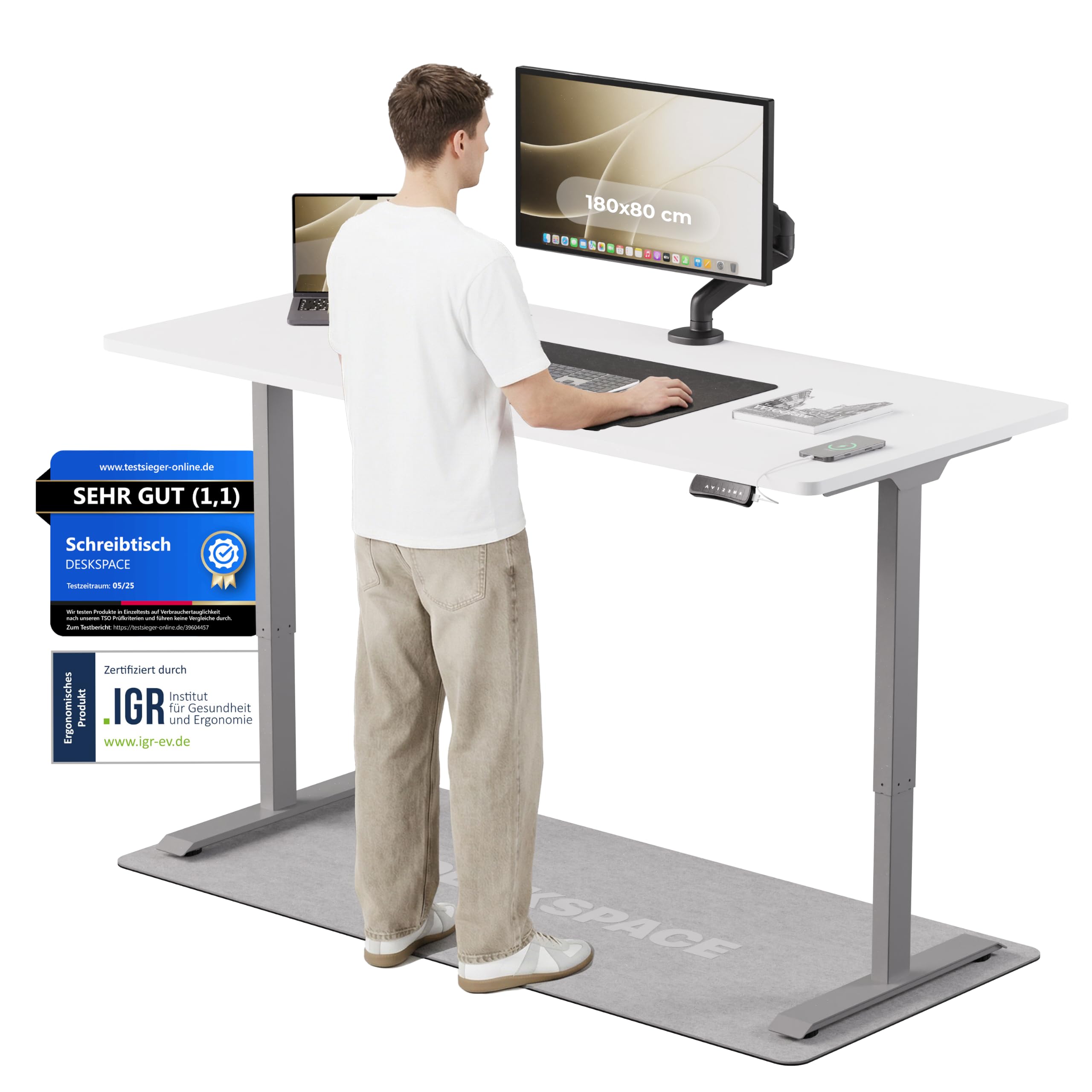 DESKSPACE PRO Elektrisch höhenverstellbarer Schreibtisch - inklusive Tischplatte | Ergonomischer Stehpult mit Memory Funktion & Kollisionsschutz