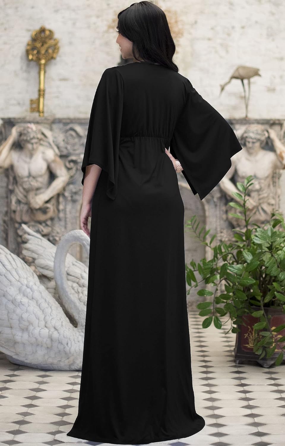 KOH KOH Womens 2026 Long Elegant V-Neck Batwing Sleeve Cocktail Kaftan Maxi Dress - Image 5