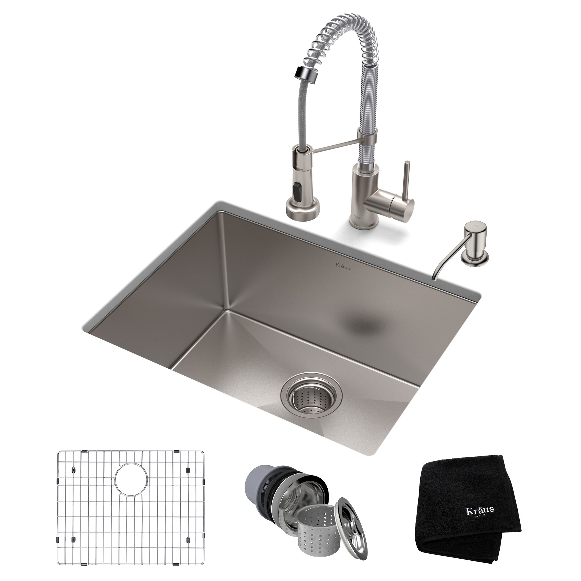 KRAUS 23-inch 16 Gauge Standart PRO Kitchen Sink Combo Set with Bolden 18-inch Kitchen Faucet and Soap Dispenser, Stainless Steel Chrome KHU101-23-