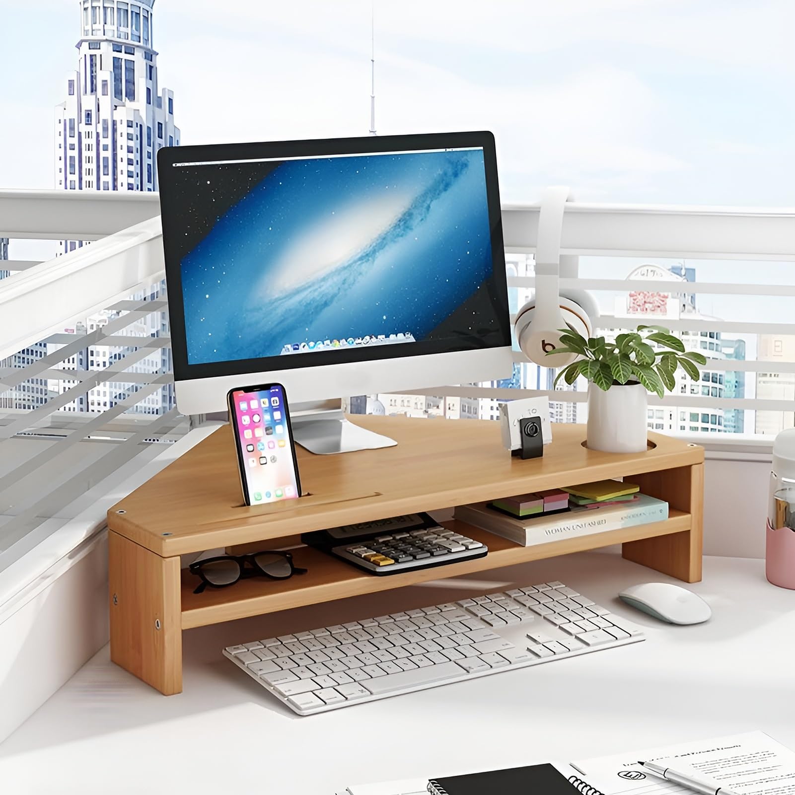 Amazon.co.jp: モニター台 卓上 コーナーモニター用の無垢材ライザー