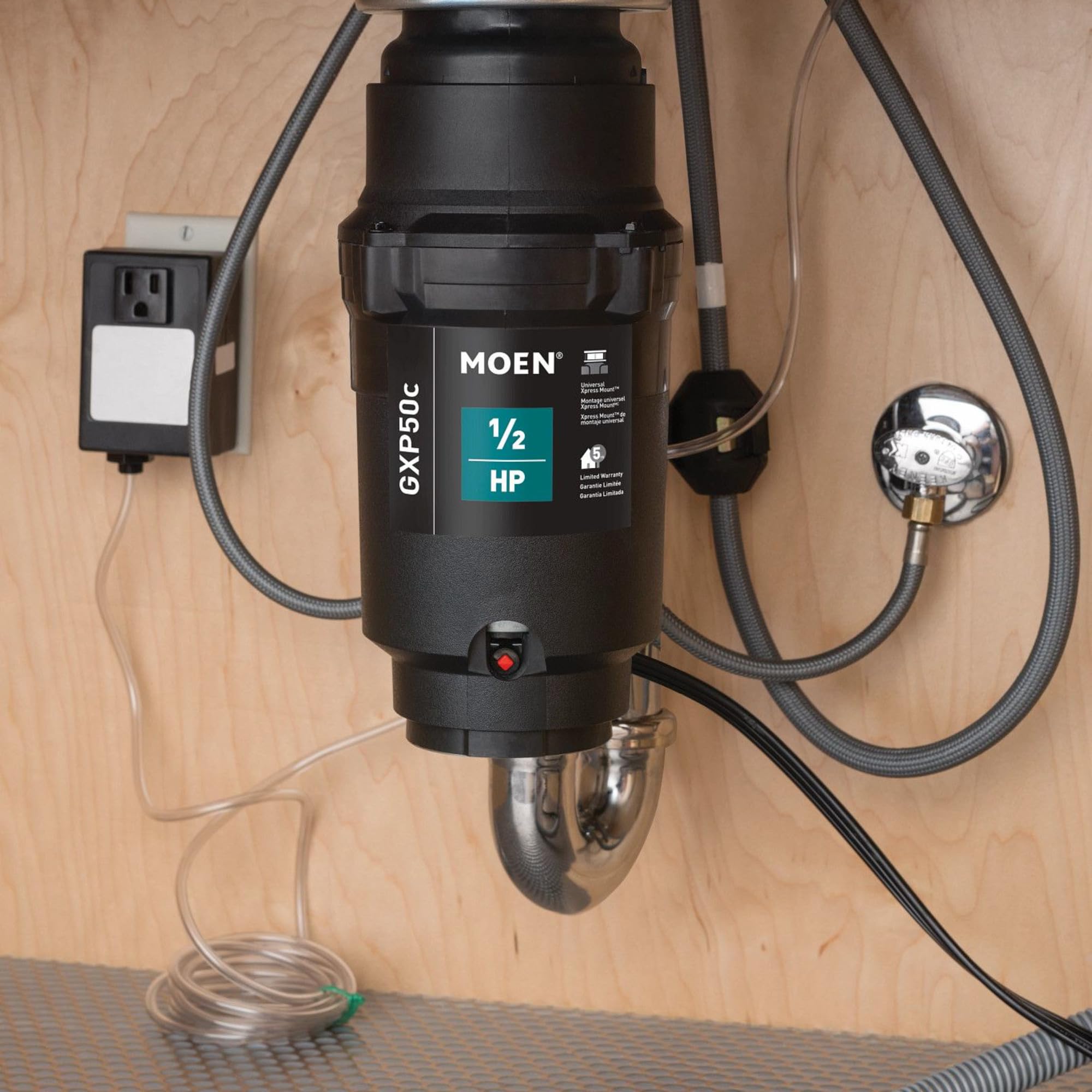 Moen GXP50C GX Prep Series PRO - Triturador de basura de alimentación continua de 1/2 HP, cable de alimentación incluido o sin terminar, 5.4 x 13.4 x 5.4 pulgadas