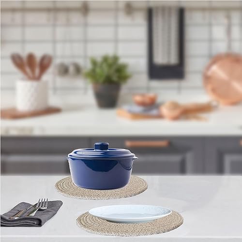 Miniatura 5 de Juego de 6 manteles individuales redondos de 13 pulgadas, manteles individuales tejidos con cuerda de algodón, bohemios, rústicos, antideslizantes,