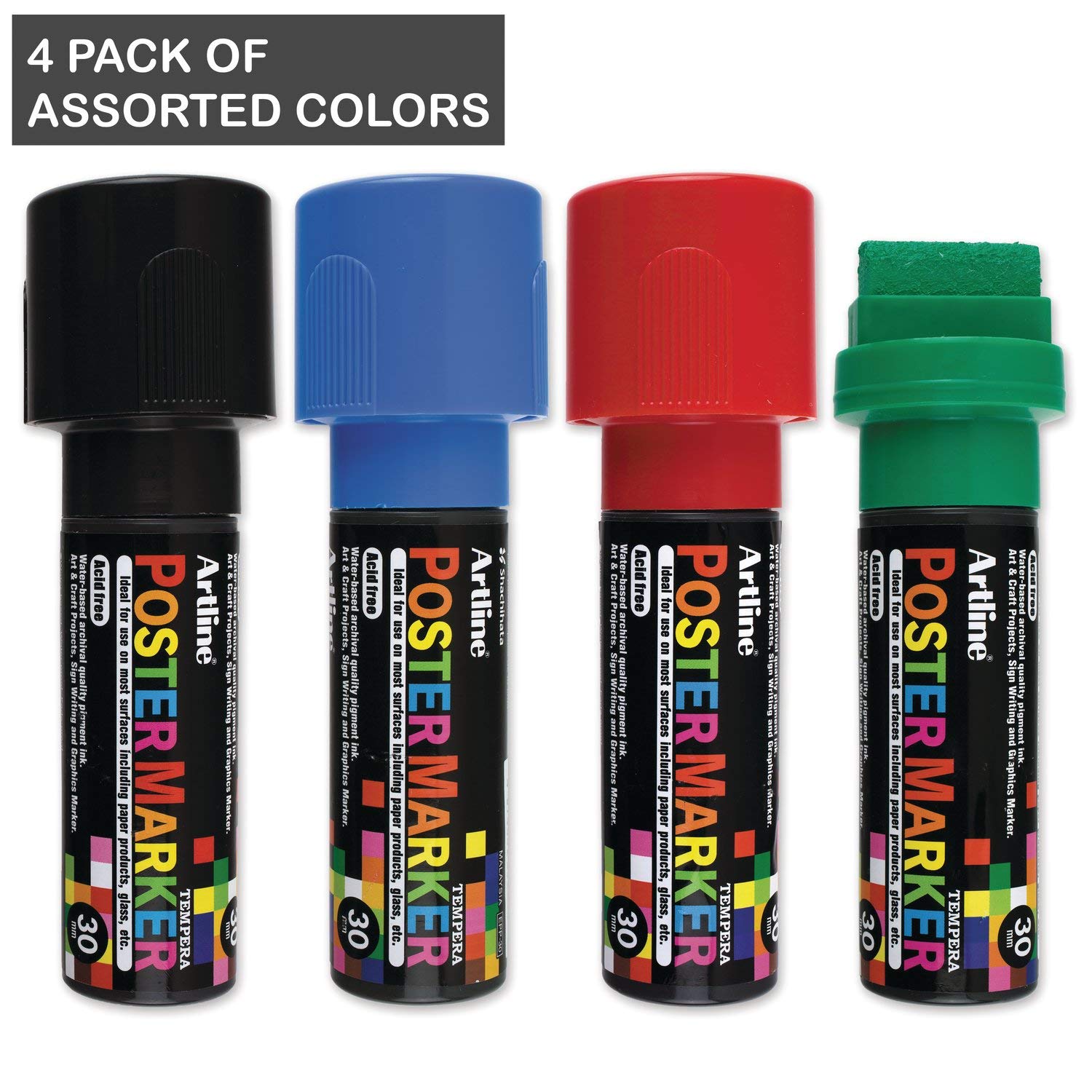 artline Lot de 4 marqueurs pour affiches, largeur d'écriture de 30 mm, couleurs classiques, (EPP-30-4W2)