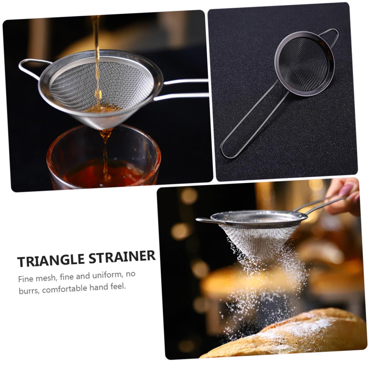 Garneck Stainles Steel Beverage Filter Ice Strainer Triangle Residue Filter Simple Cocktail Drainer Easy Hang Storage
