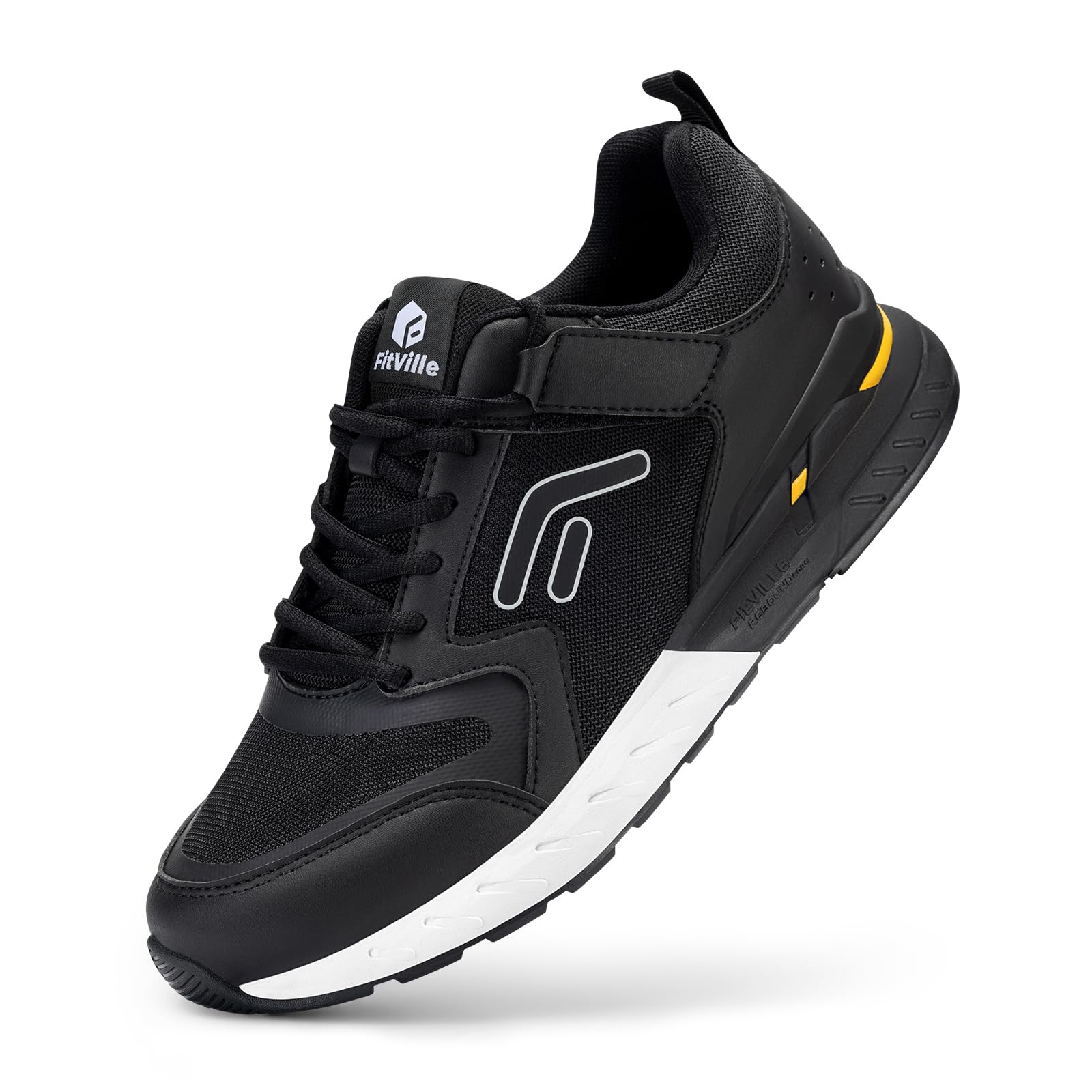 FitVille Men's Walking Shoes Wide Width Diabetic Shoes Orthopedic Sneaker Hook and Loop Running Shoes for Flat Feet Plantar Fasciitis - Rebound Core V7