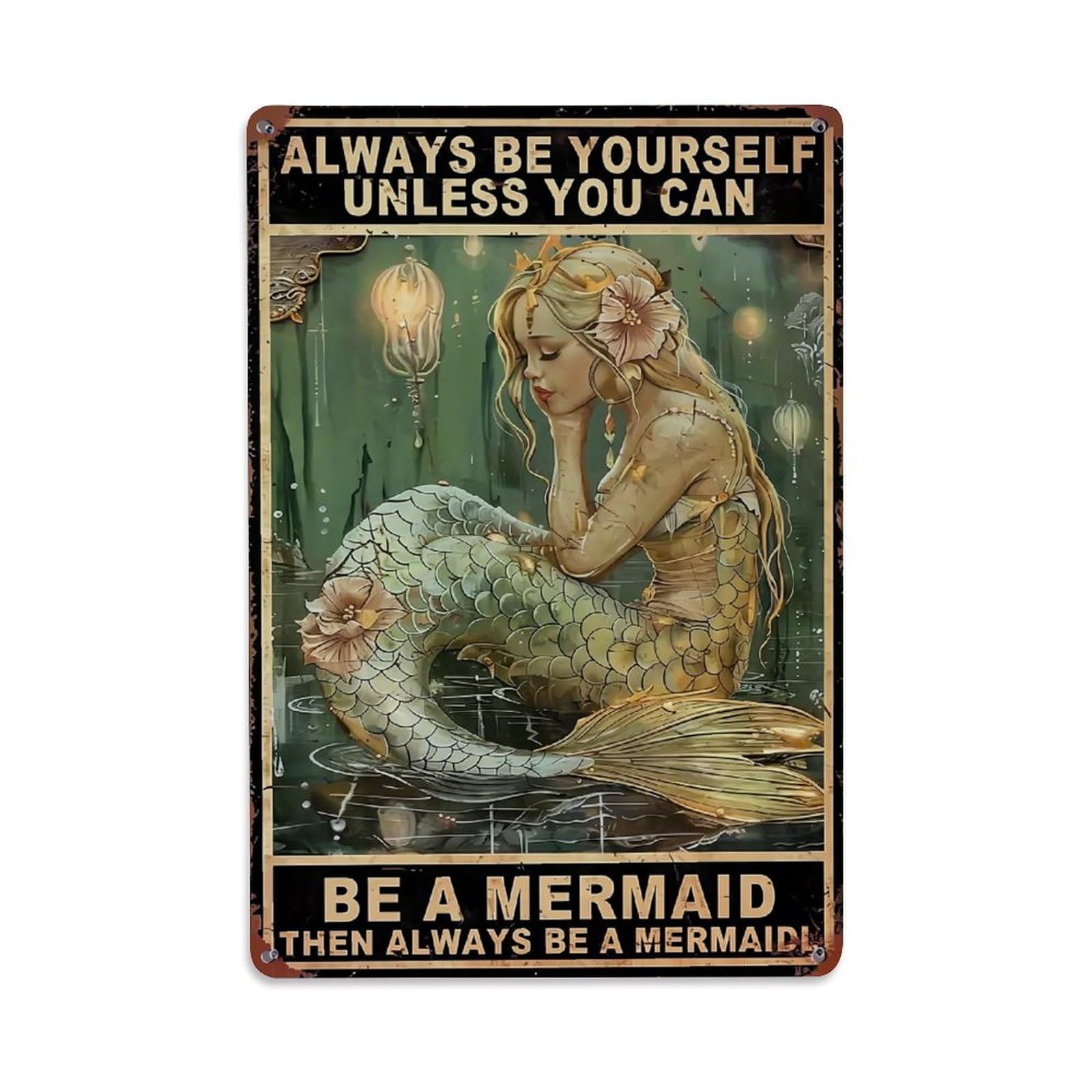 Nestemfo Vintage Mermaid Sitting In Water Tin Sign Metal Sign, Living Room,Bar, Home, Bedroom Wall Decor,Retro Metal Poster 8X12 Inches