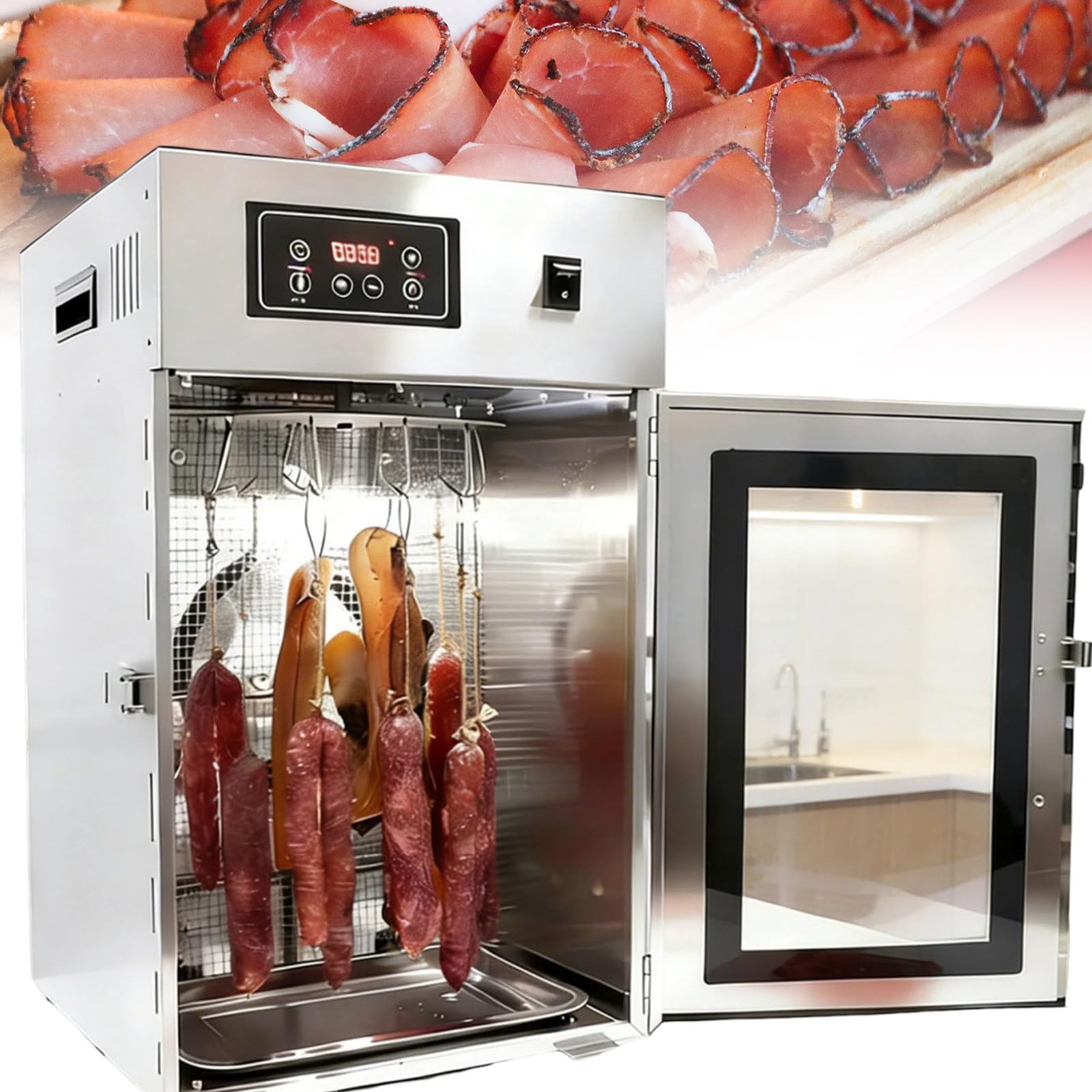Sunseota Stainless Steel Biltong Box Food Dehydrator And Drying Cabinet – Large 7.5kg, 14 Hanging Rods,800w Food Dehydrator For Jerky, Adjustable 95-194°F Temperature Control, Low Noise