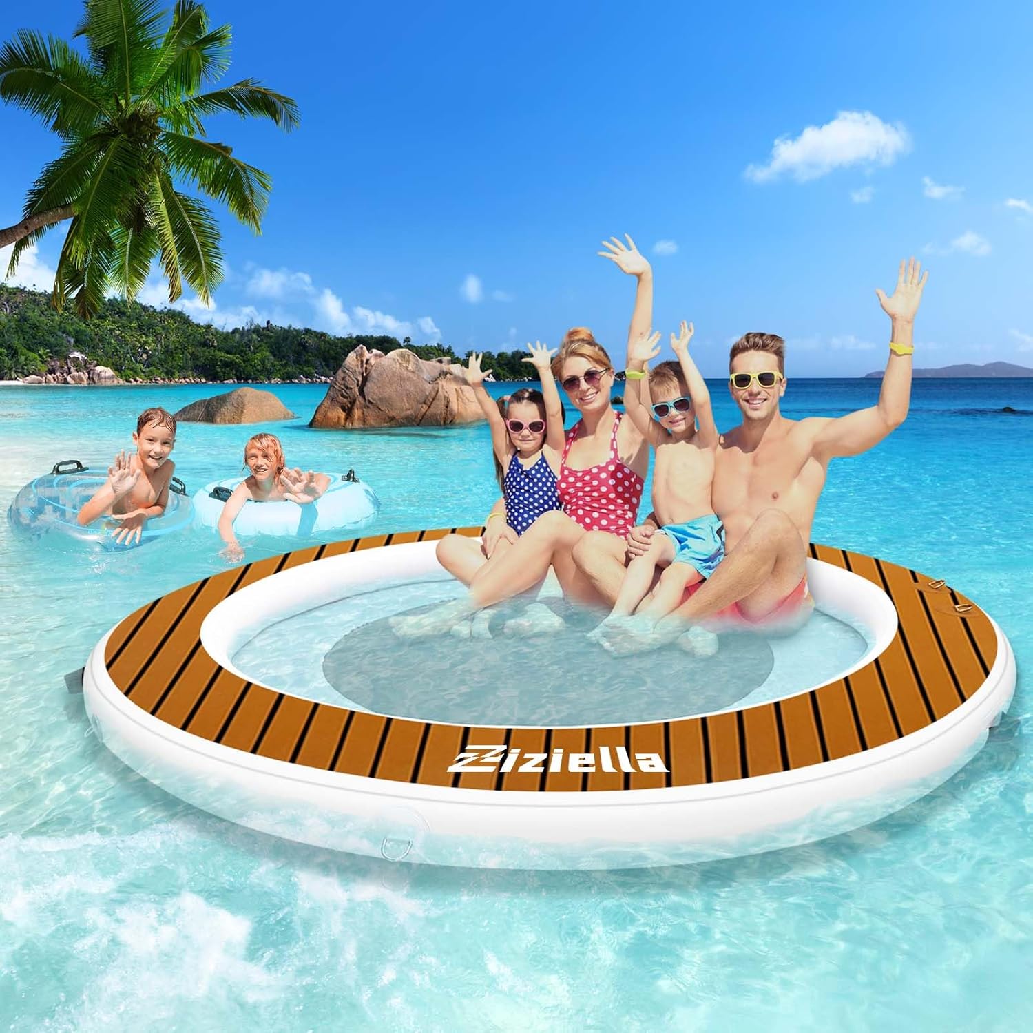 Inflatable Floating Water Hammock, 8ft/10ft Round Floating Ring for Adults Kids with Mesh, 6 inch Thick Floating Platform River Floats Dock for Pool Ocean Lake Beach