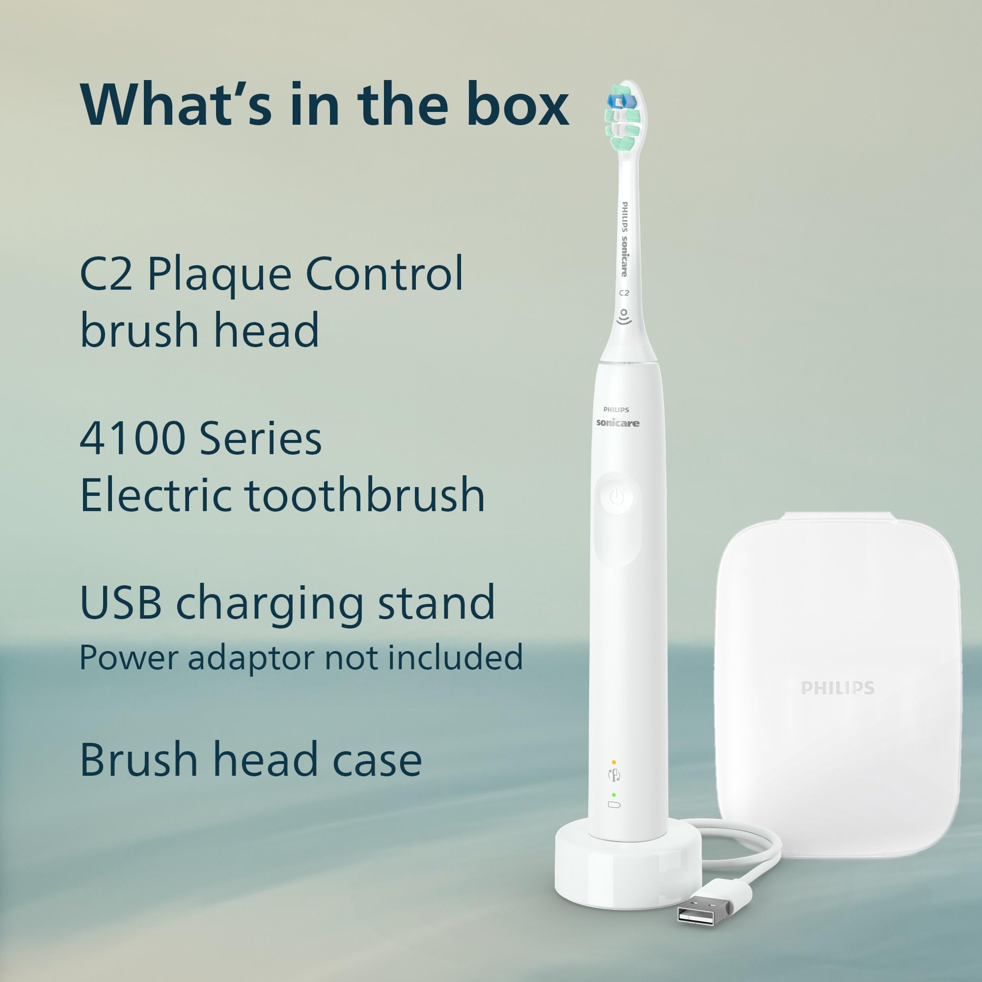 Philips Sonicare Cepillo de dientes eléctrico 4100 - Blanco - Con estuche para cabezal de cepillo