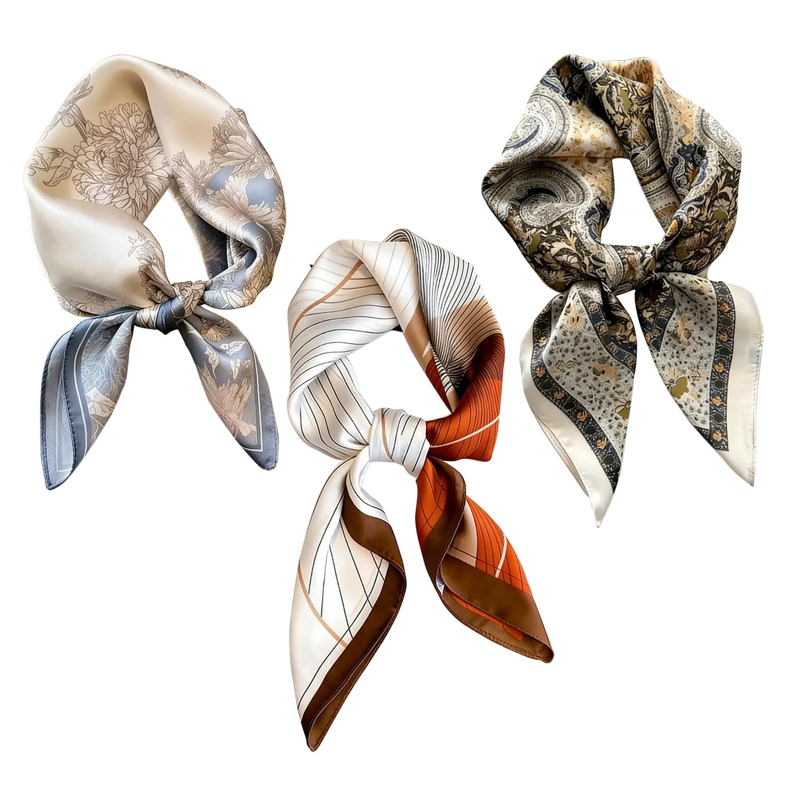 Jedwabna chusta z kwadratowym nadrukiem, jedwabna chusta damska, na wiosnę, elegancki jedwabny szal cienki, miękka bandana, chusta na szyję, jedwabne chusty, na lato, vintage, duże 3 sztuki