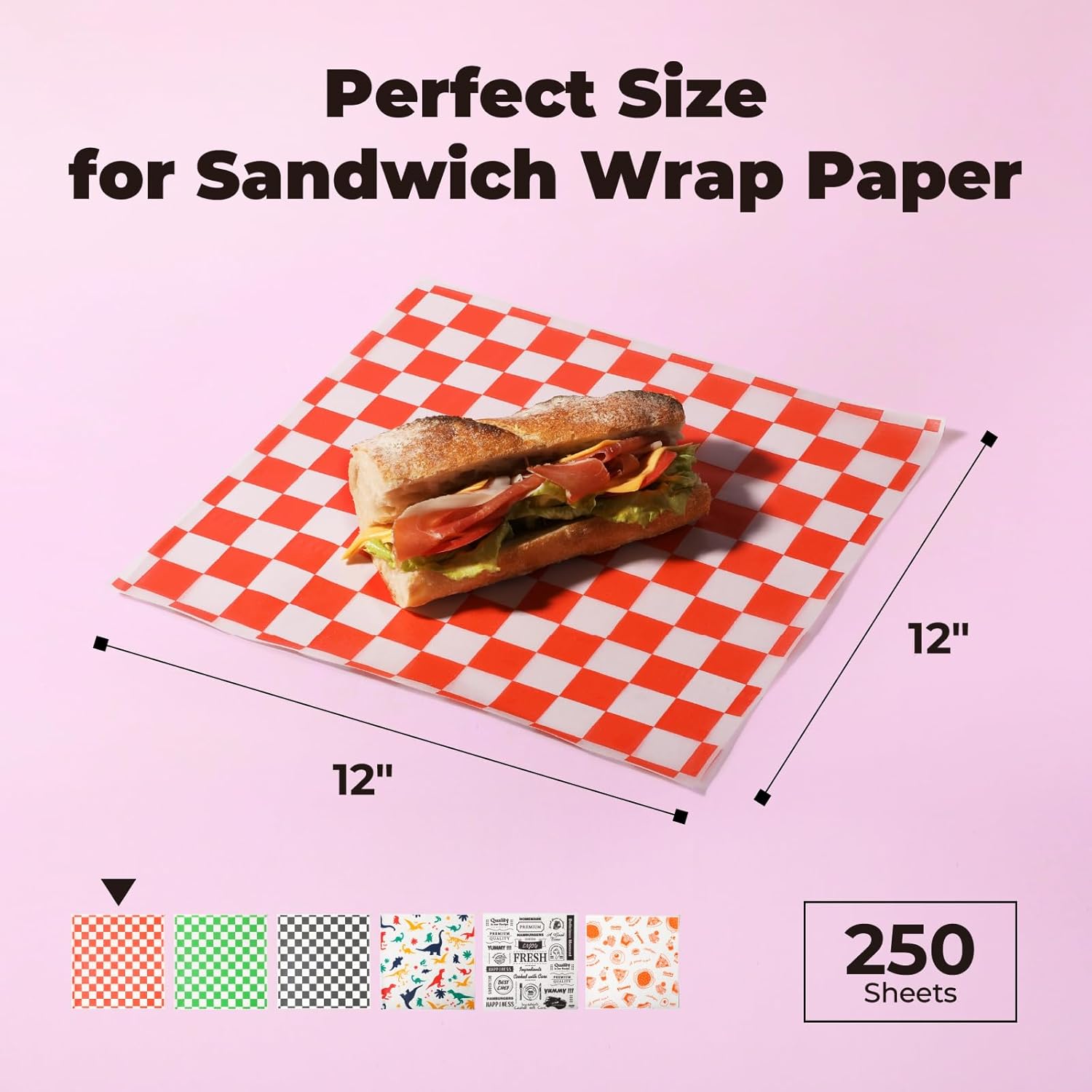 [250 Sheets] " Deli Paper, Red and White Cheered Dry Waxed