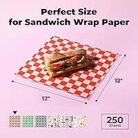 Vista 2 de Fit Meal Prep [250 hojas] Papel de delicatessen de 12 x 12 pulgadas, papel encerado seco a cuadros rojos y blancos para canasta de alimentos