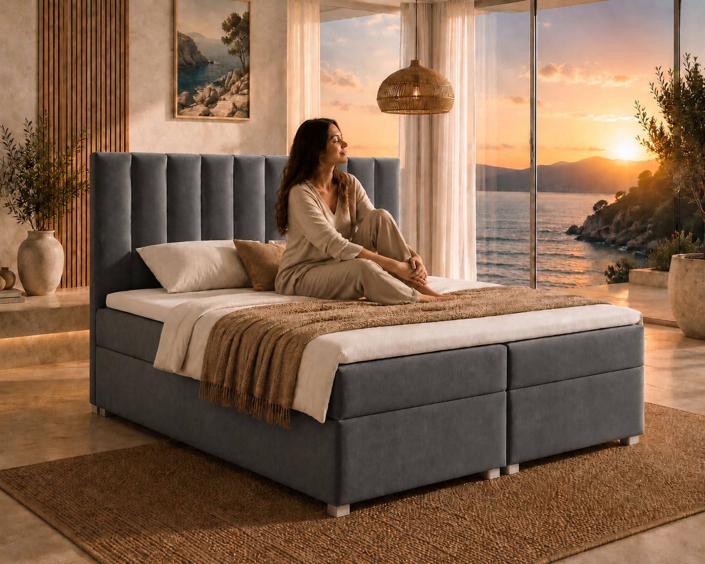 Boxspringbett mit Bettkasten Trinity K-10 Bonellfederkern inkl. Topper 200x200 Graphit
