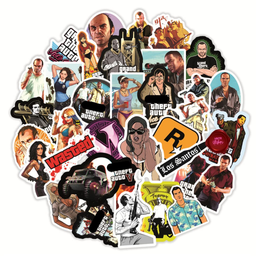 HNTR GTA Stickers Grand Theft Auto Stickers - Vinyl Sticker for Scrapbook, Laptop, Wall, Case, Console Water Bottle