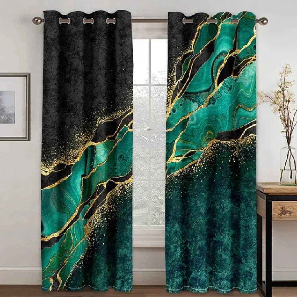 Rideau occultant anti froid 140x300 cm vert et or pour bloquer la lumière de la cuisine